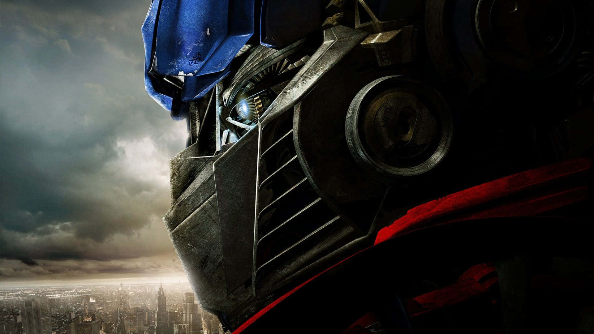 Optimus Prime, glowing blue optics, red cape, Full HD Desktop Wallpaper