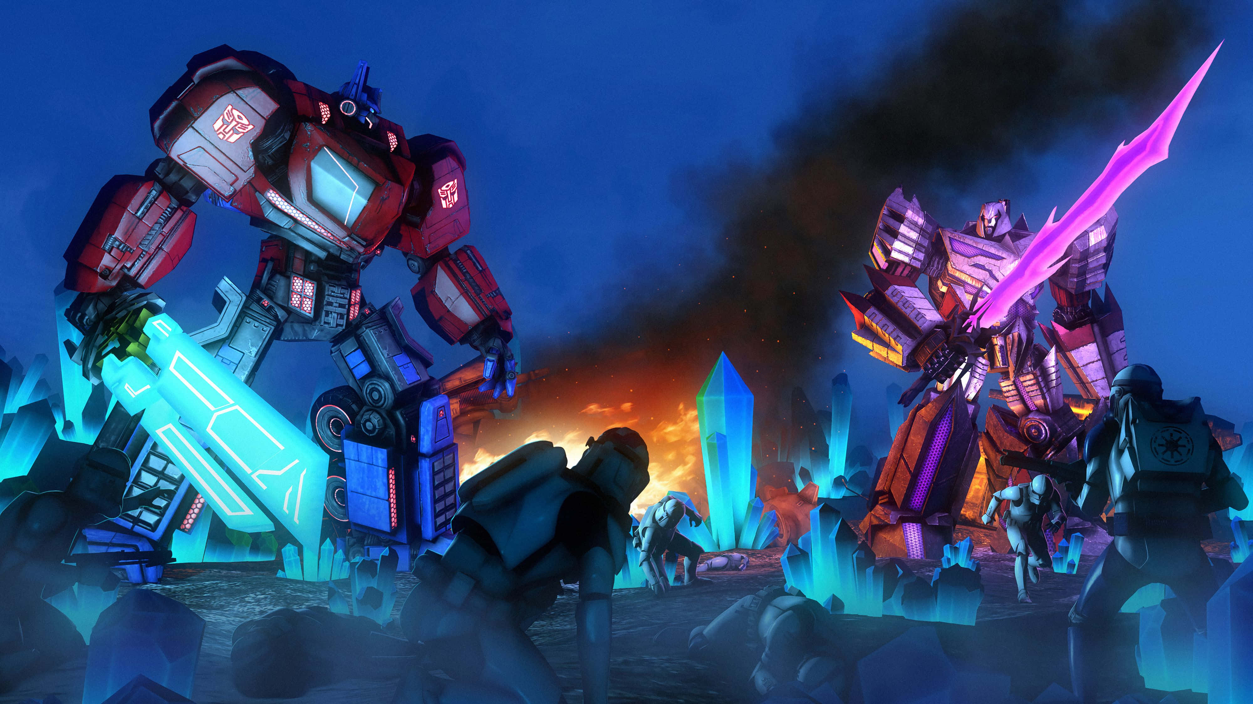 Optimus Prime, 4K, glowing crystal battlefield, 4K Desktop Wallpaper