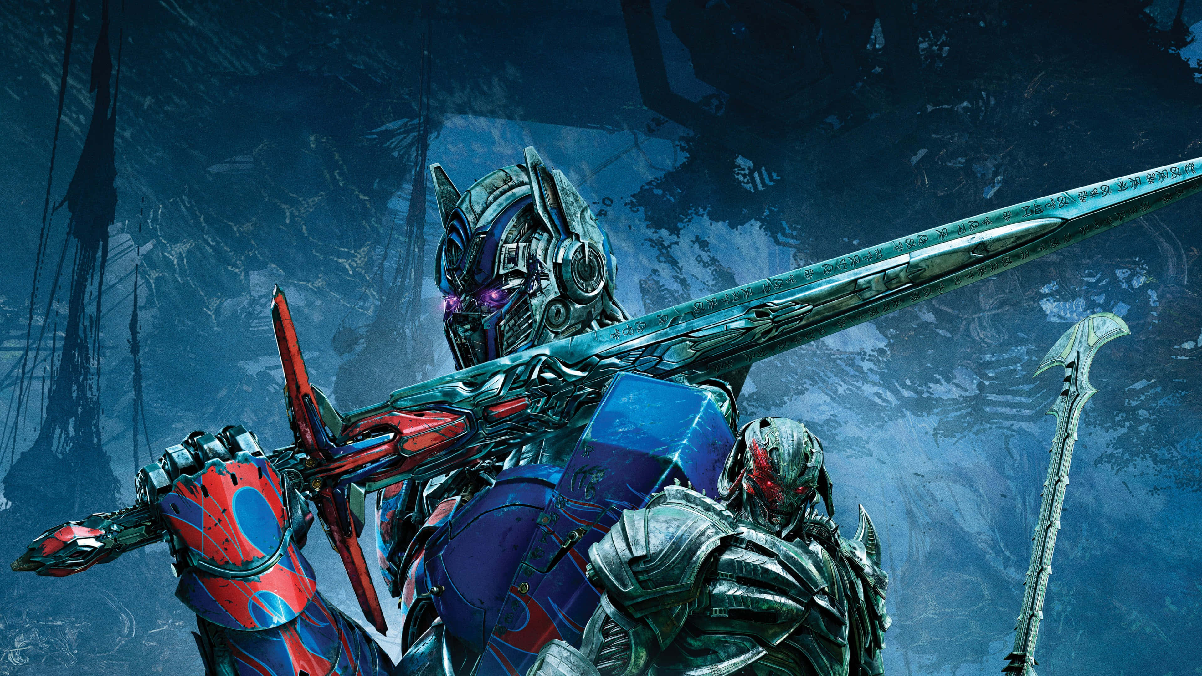 Optimus Prime, glowing purple eyes, massive sword, 4K Desktop Wallpaper