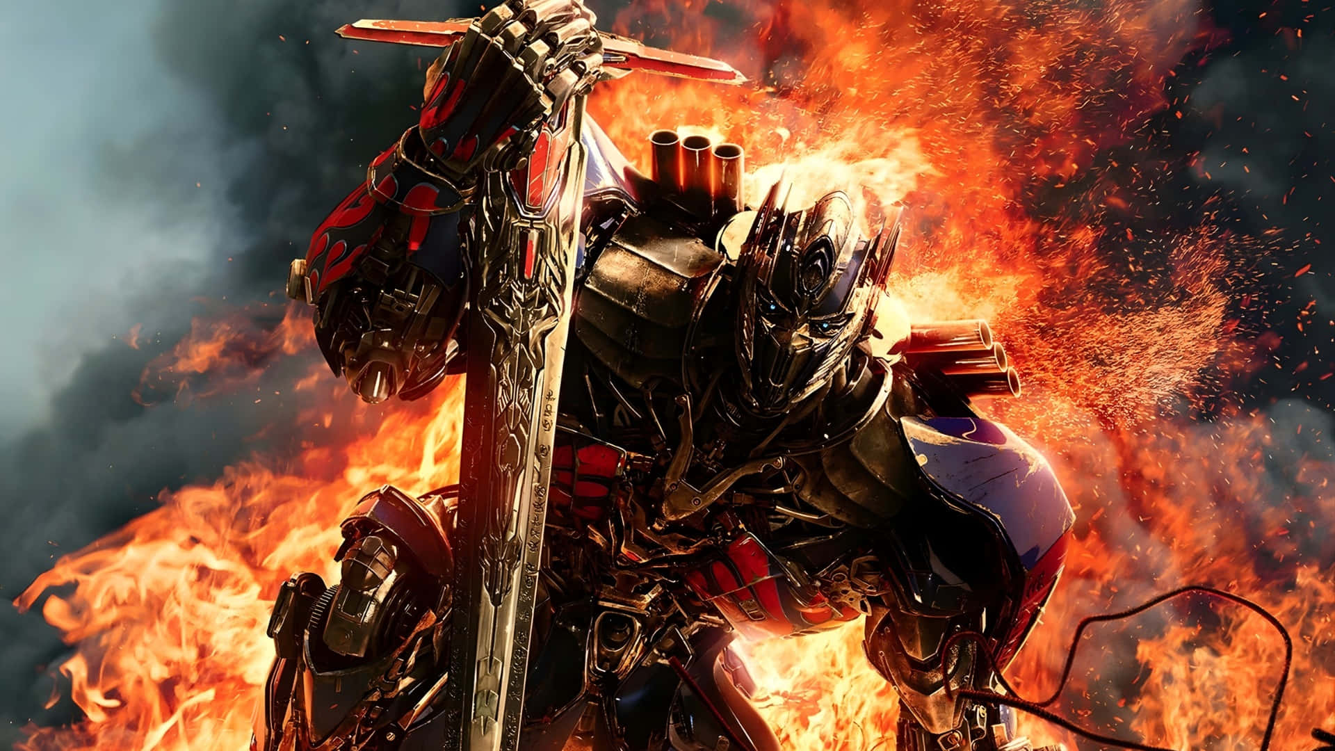 Optimus Prime, red and black armor, massive sword, Full HD Desktop Wallpaper