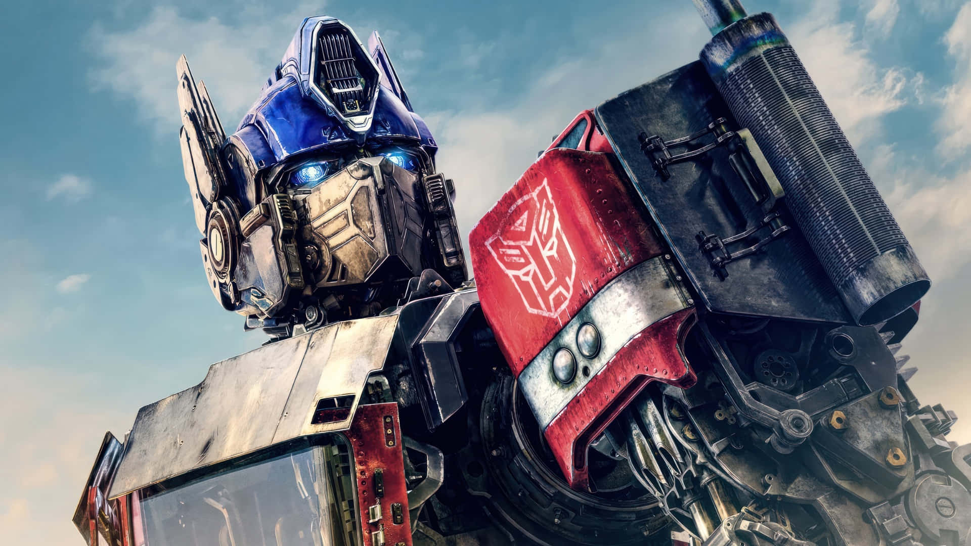 Optimus Prime, blue and red armor, glowing eyes, Full HD Desktop Wallpaper