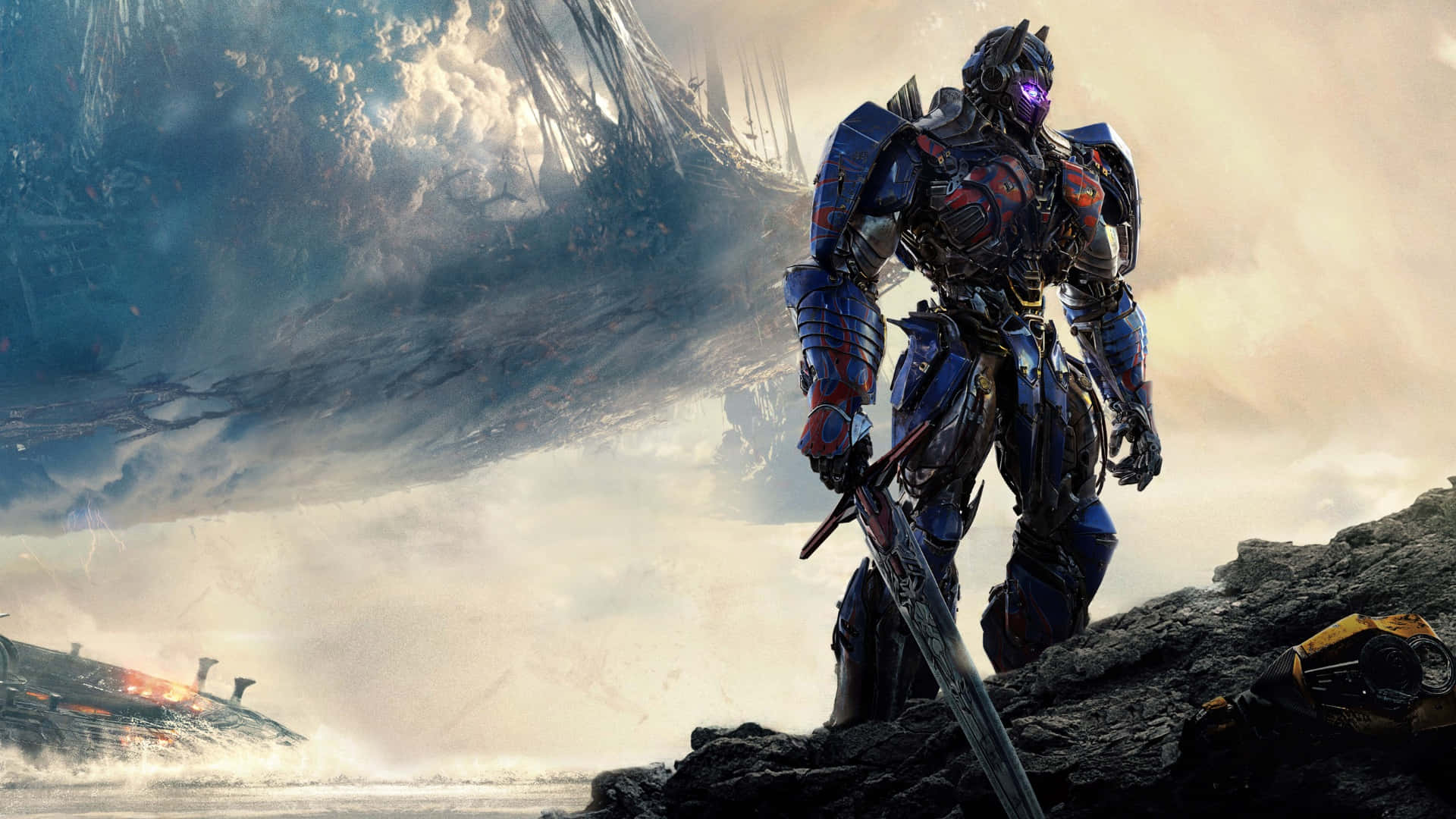Optimus Prime, blue and red armored robot, sword, Full HD Desktop Wallpaper