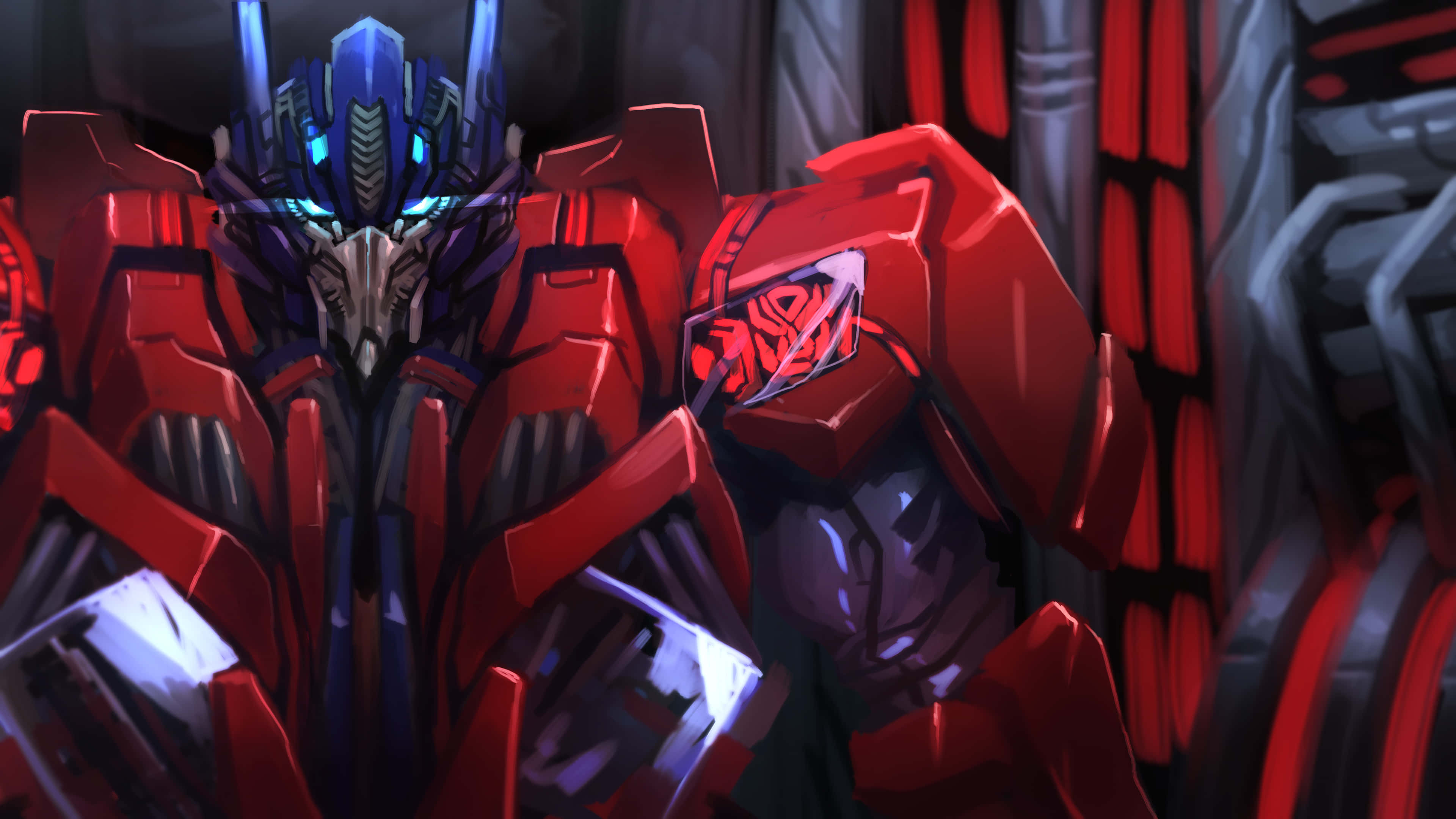 Optimus Prime, red and blue, glowing eyes, 4K Desktop Wallpaper