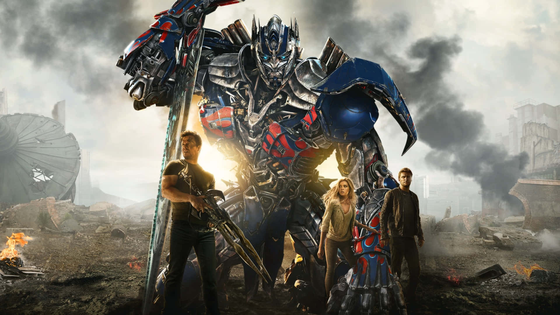 Optimus Prime, ruined city, humans, Full HD Desktop Wallpaper