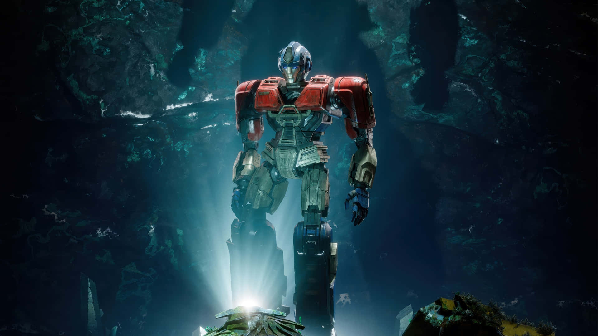 Optimus Prime, red and silver, dark underwater cavern, Full HD Desktop Wallpaper