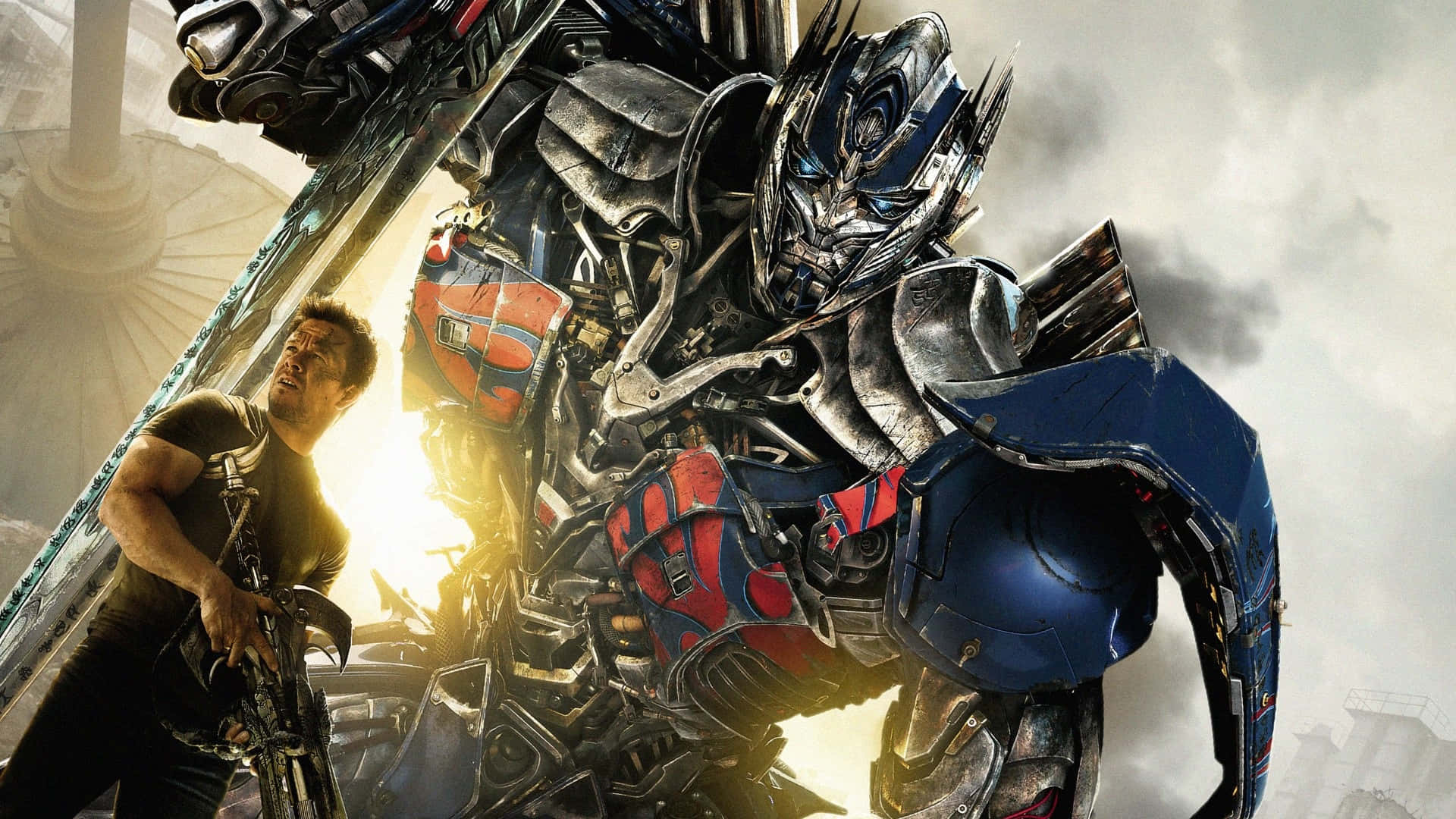 Optimus Prime, blue and red robot, smoky battlefield, Full HD Desktop Wallpaper