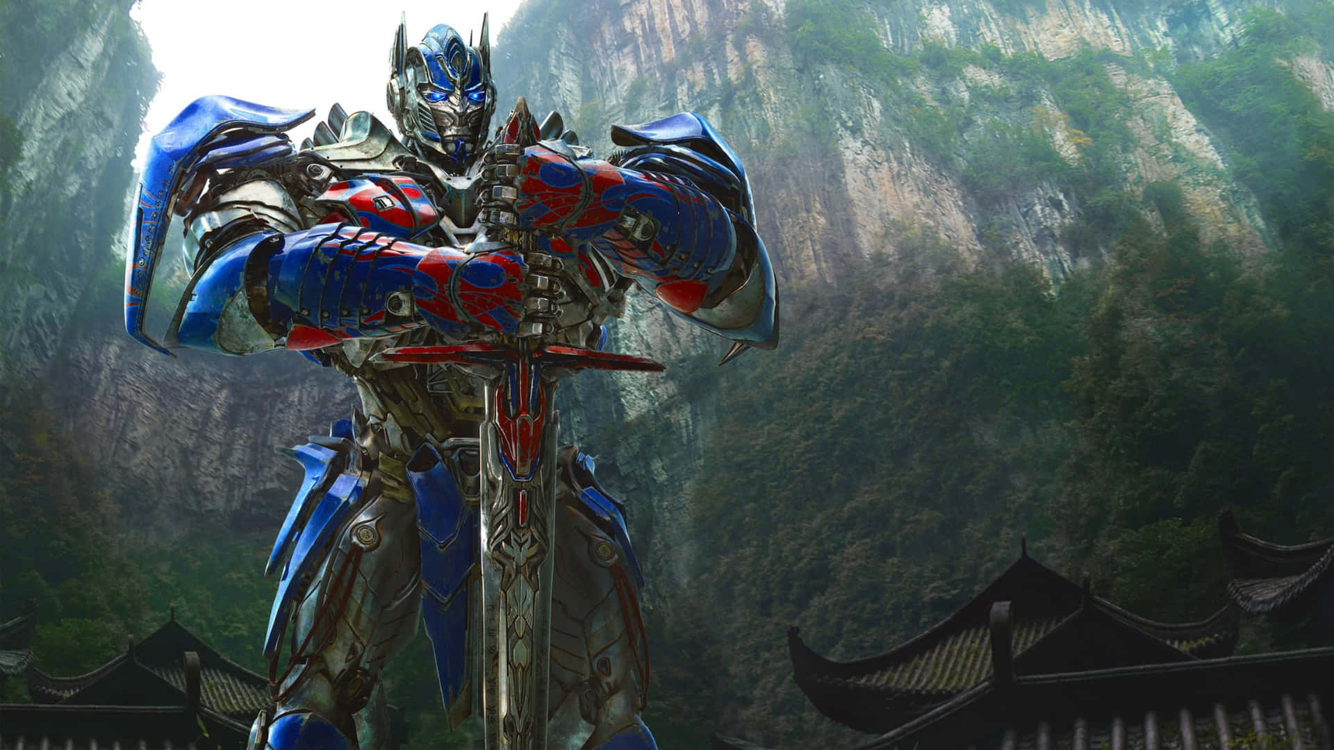 Optimus Prime, blue red and silver armor, sword, Full HD Desktop Wallpaper