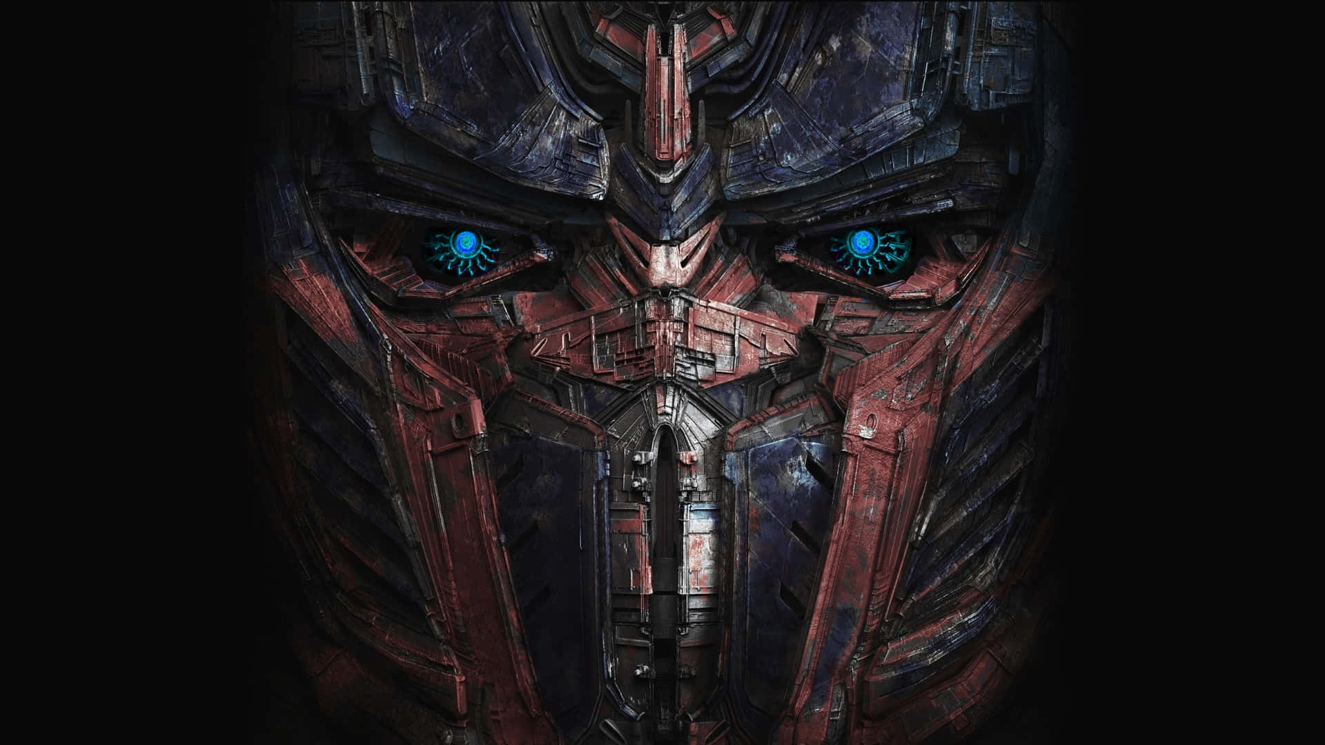 Optimus Prime, glowing blue eyes, weathered robotic face, Full HD Desktop Wallpaper