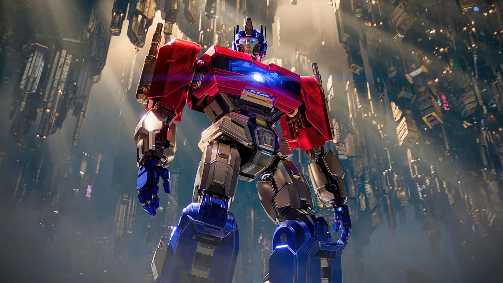 Optimus Prime, red and blue, heroic stance, Full HD Desktop Wallpaper