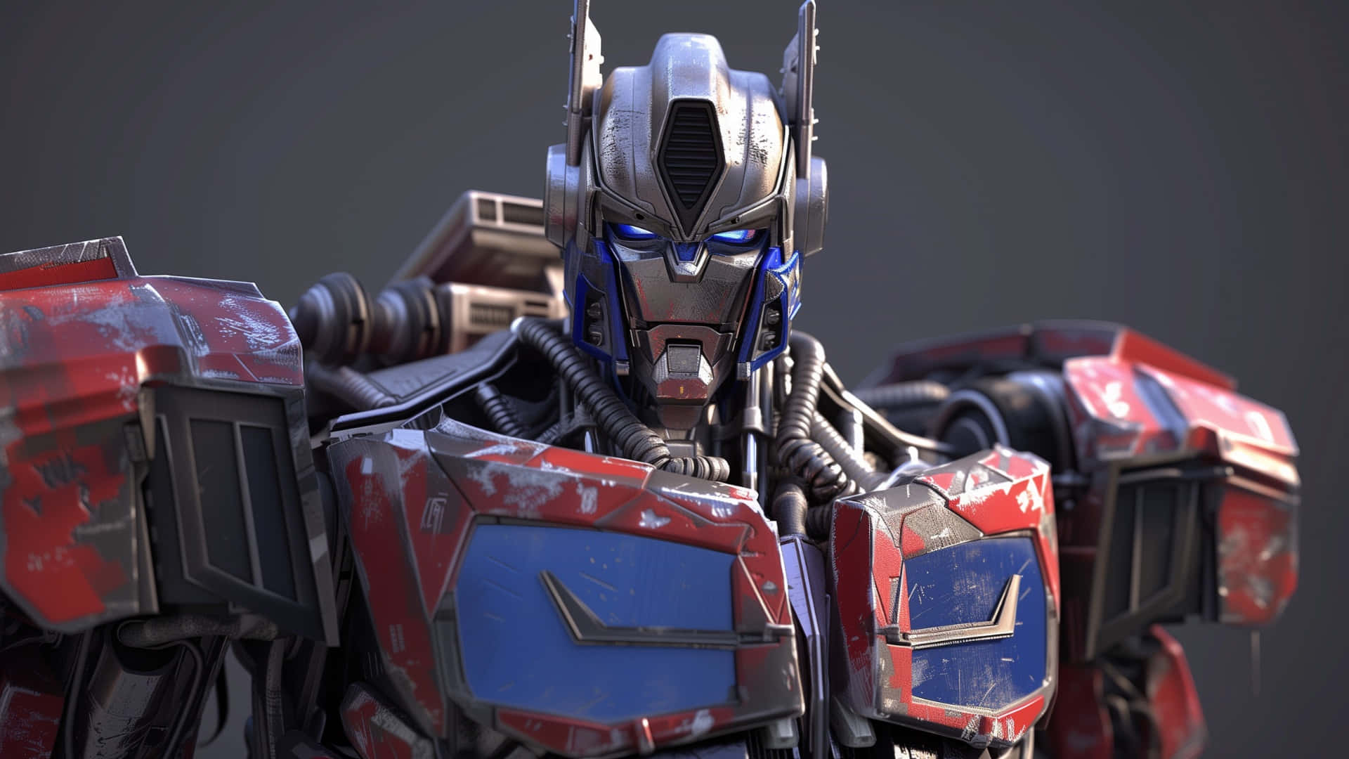 Optimus Prime, glowing blue eyes, red blue and silver armor, Full HD Desktop Wallpaper