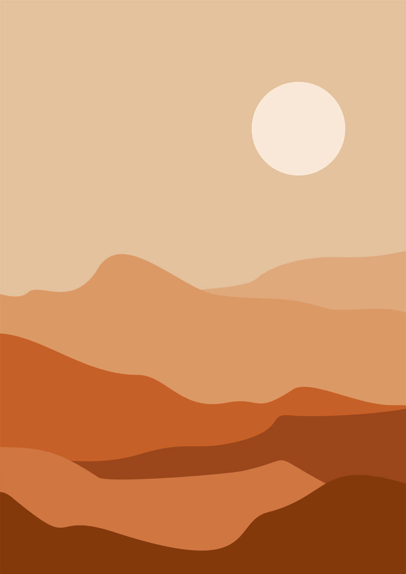 Vector Desert Landscape, terracotta hills, pale sun, Full HD Phone Wallpaper