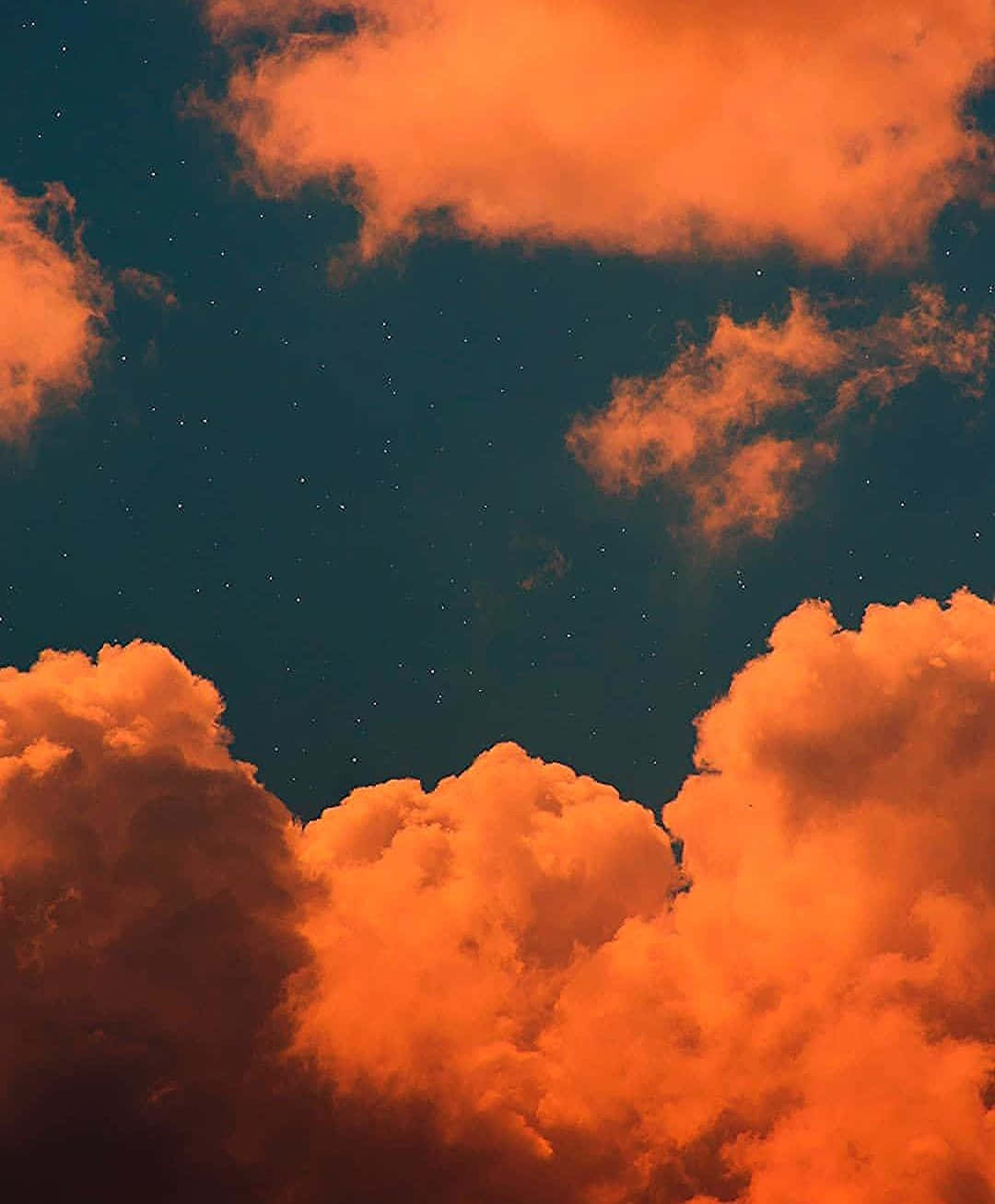 Orange Aesthetic Phone, vibrant orange clouds, deep teal night sky, HD Phone Wallpaper