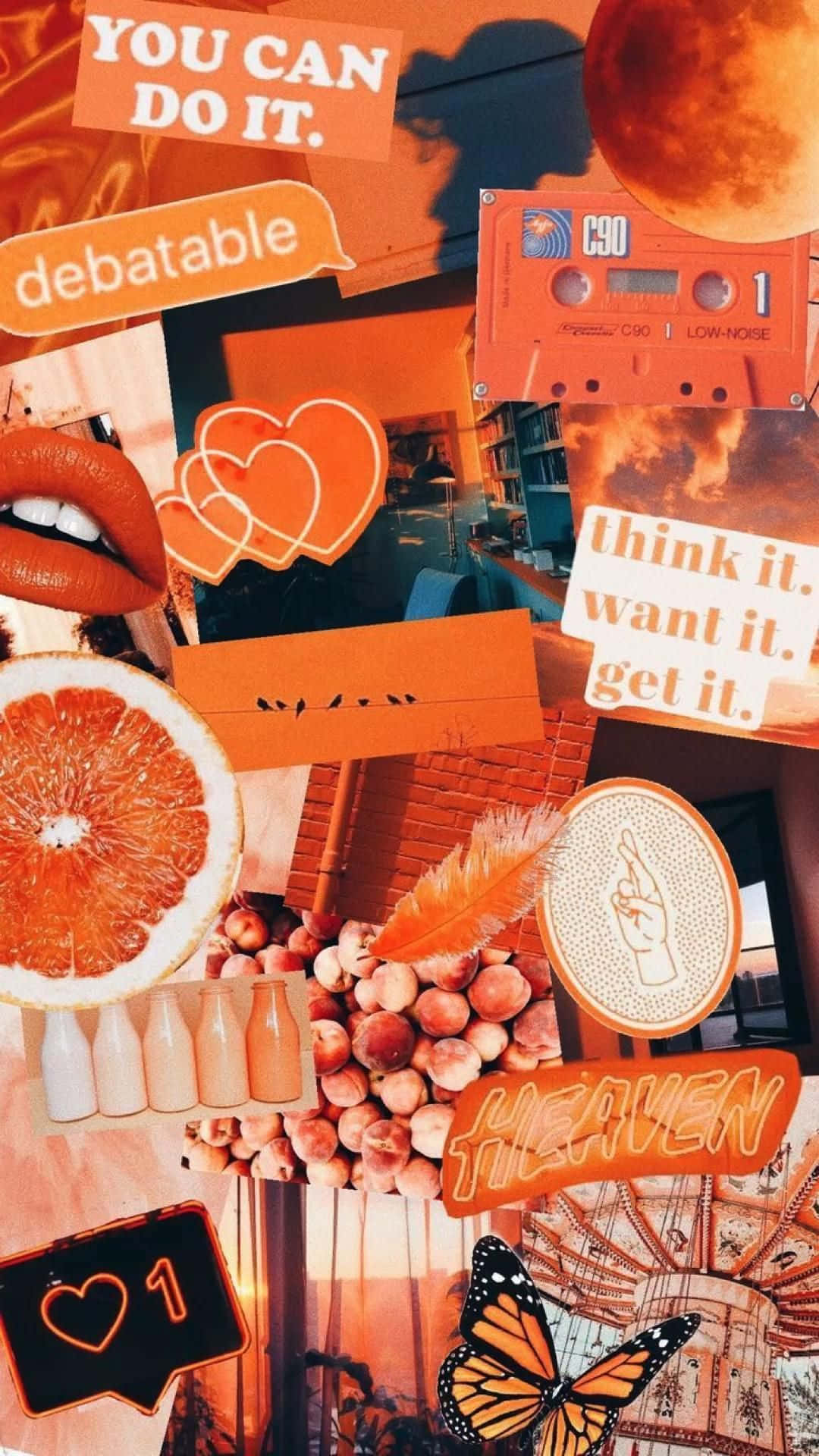 Orange Aesthetic, cassette tapes, citrus fruits, Full HD Phone Wallpaper