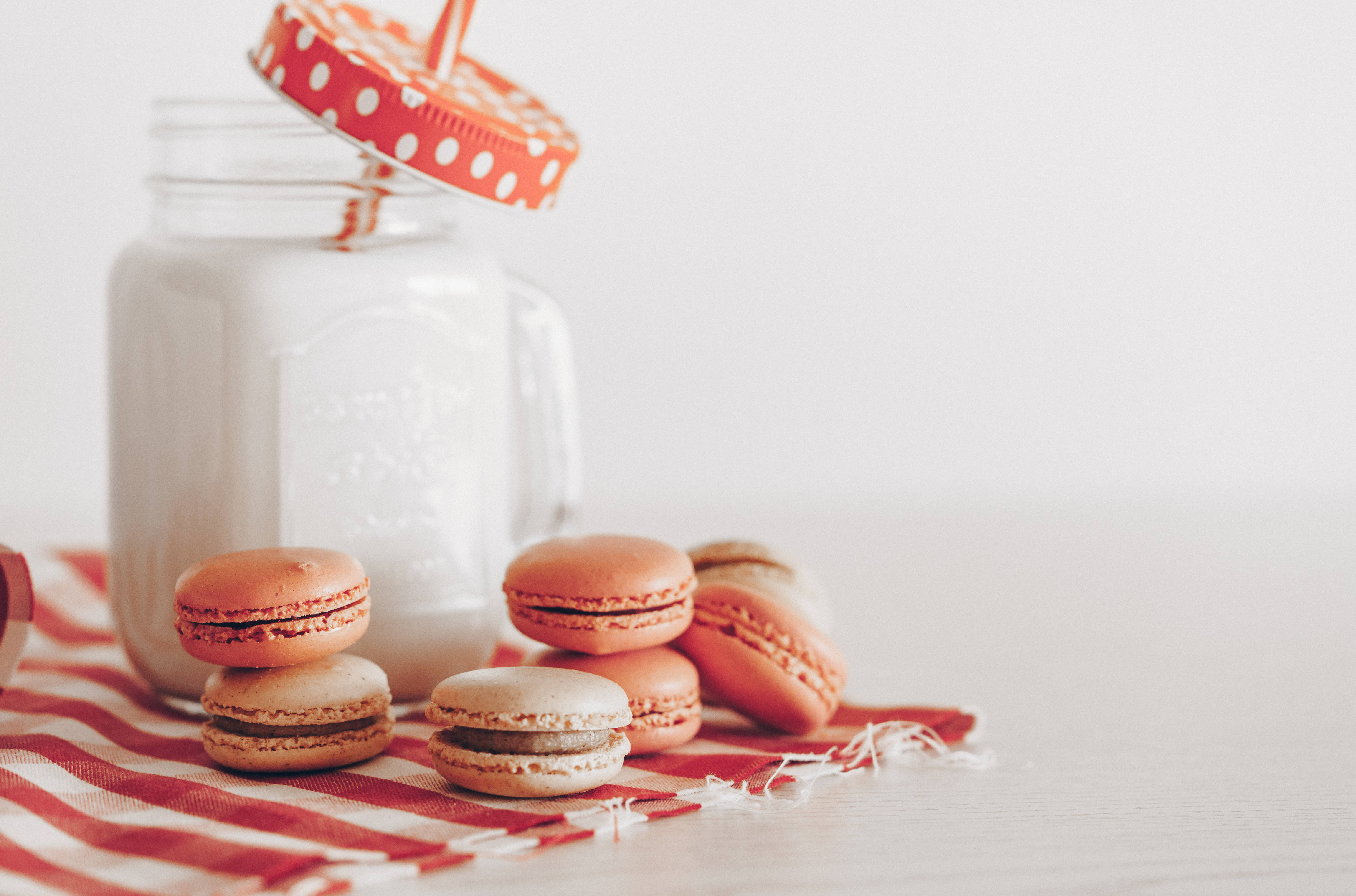 pastel orange aesthetic, red polka dot lid, red striped cloth, 5K Desktop Wallpaper