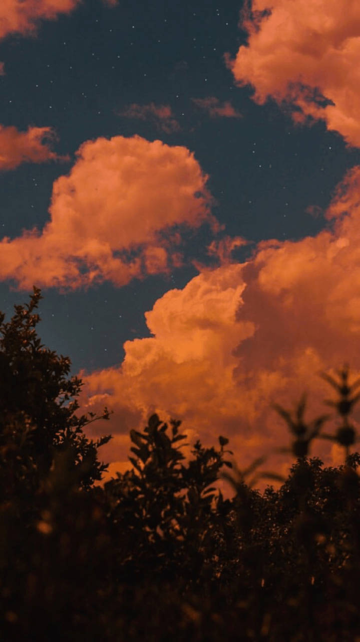 Pastel Orange Aesthetic Sky, vibrant orange clouds, starry night sky, HD Phone Wallpaper