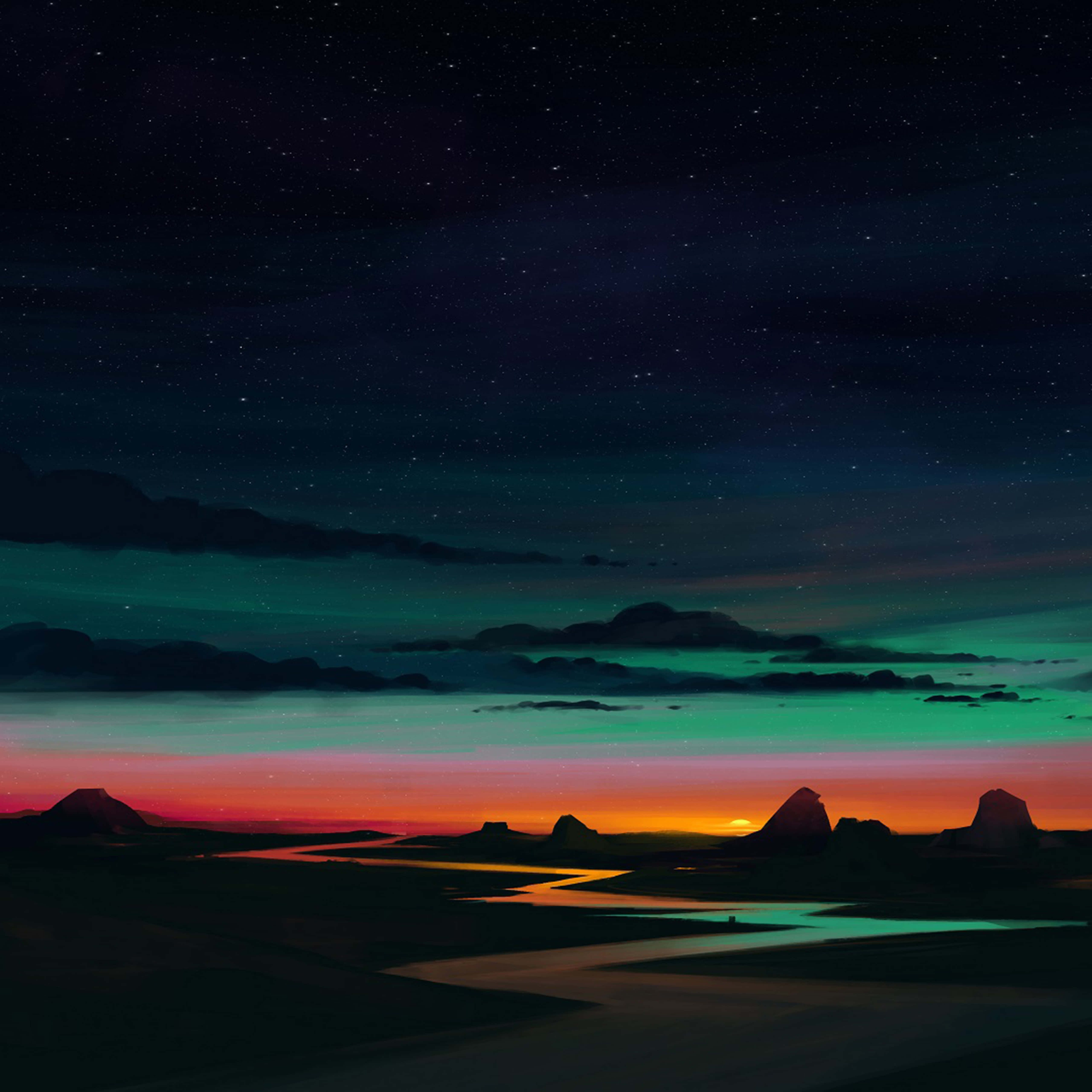 Orange And Teal, twilight landscape, winding river, 5K Desktop Wallpaper