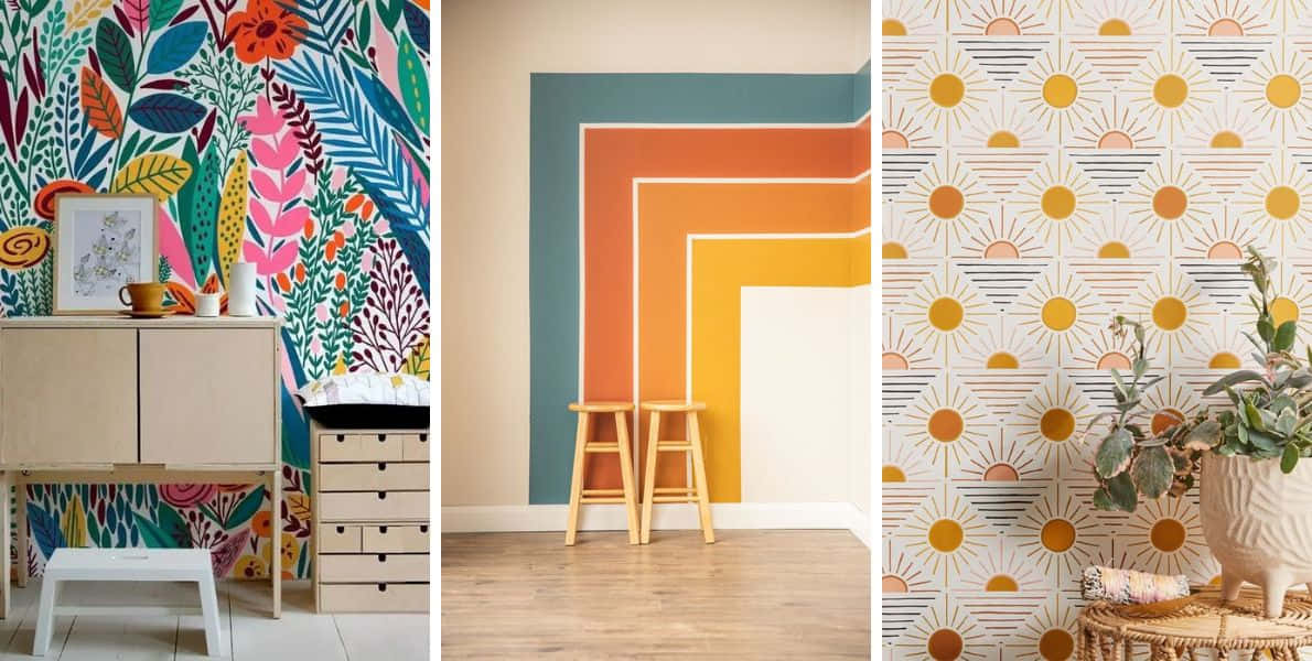 orange and teal, tropical flora, geometric color blocks, SD Desktop Wallpaper