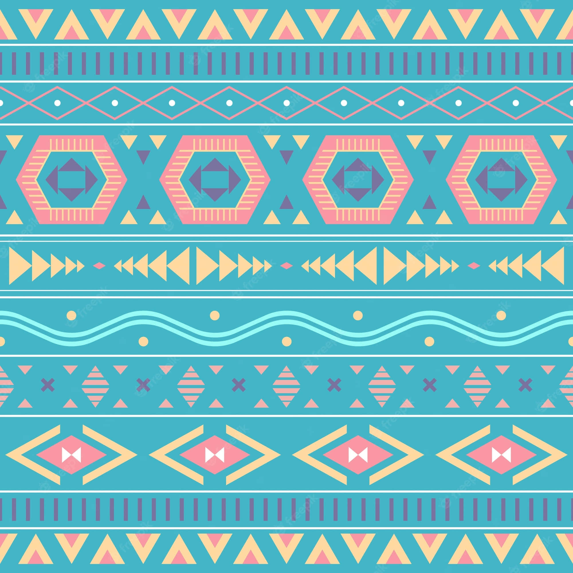 Orange, Teal, Aztec Pattern, Full HD Desktop Wallpaper