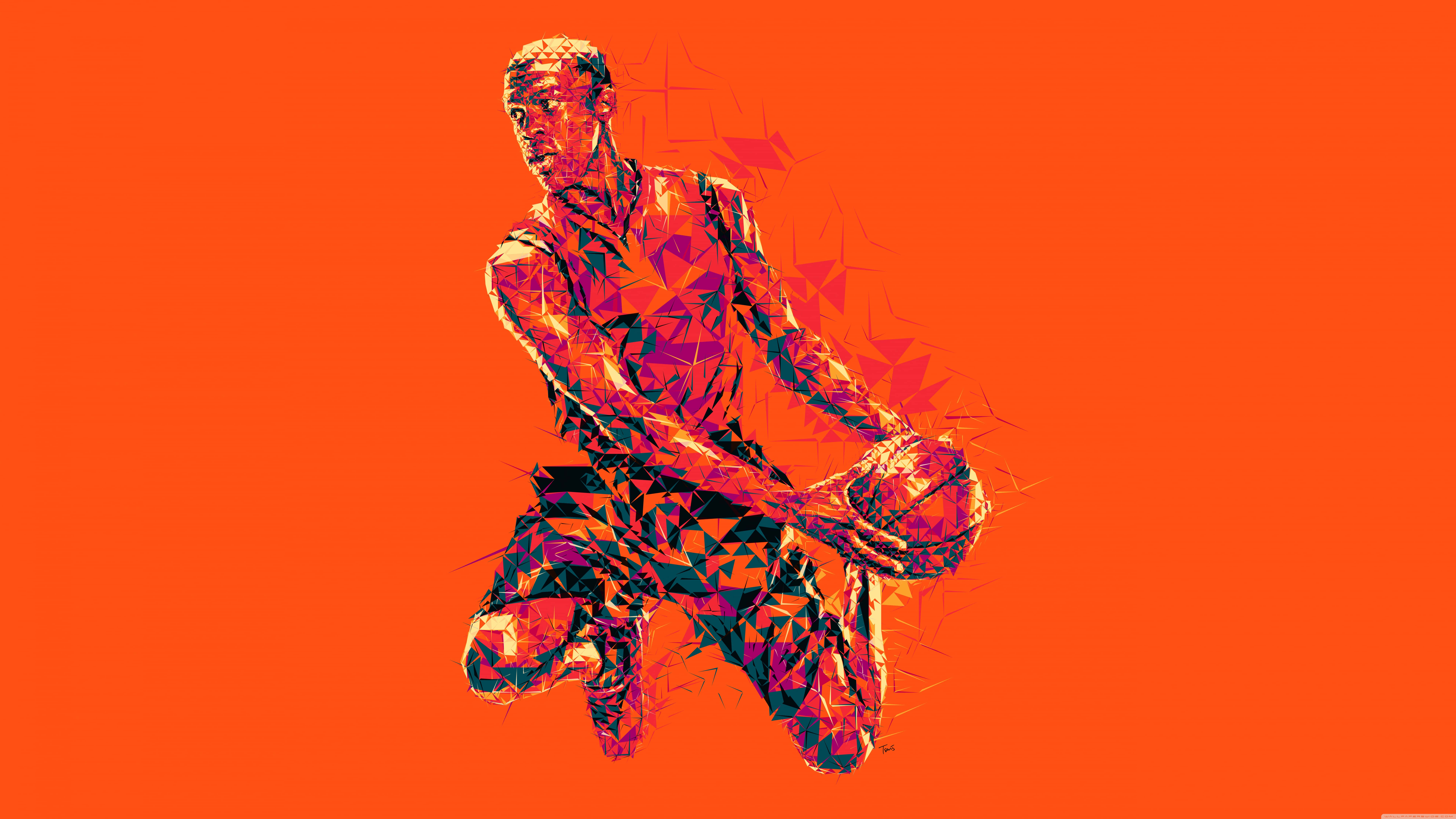 orange and teal, basketball player, mid-air, 8K Desktop Wallpaper