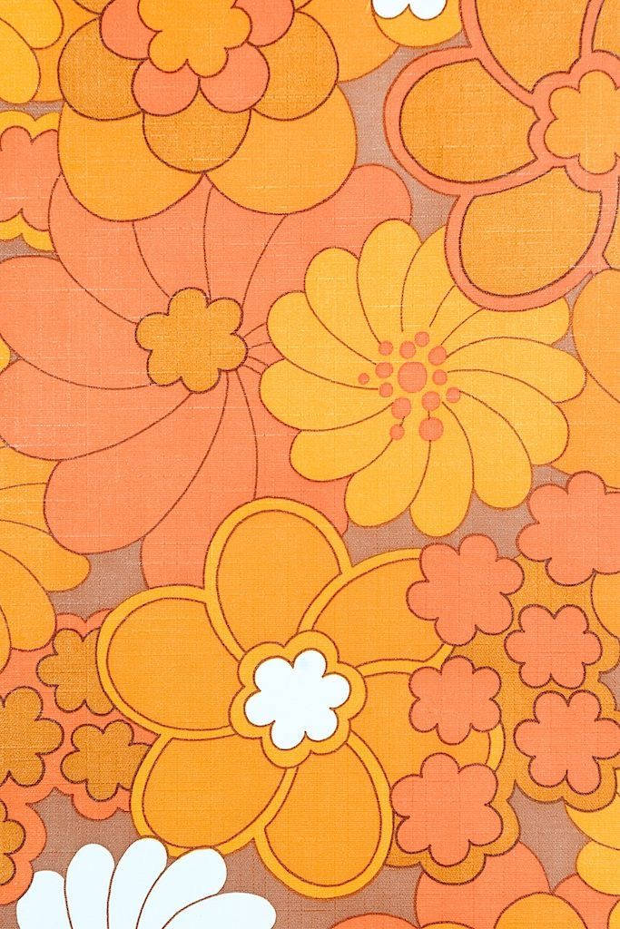 Orange Floral Vector Pattern, retro floral pattern, bold orange yellow and peach blossoms, SD Phone Wallpaper