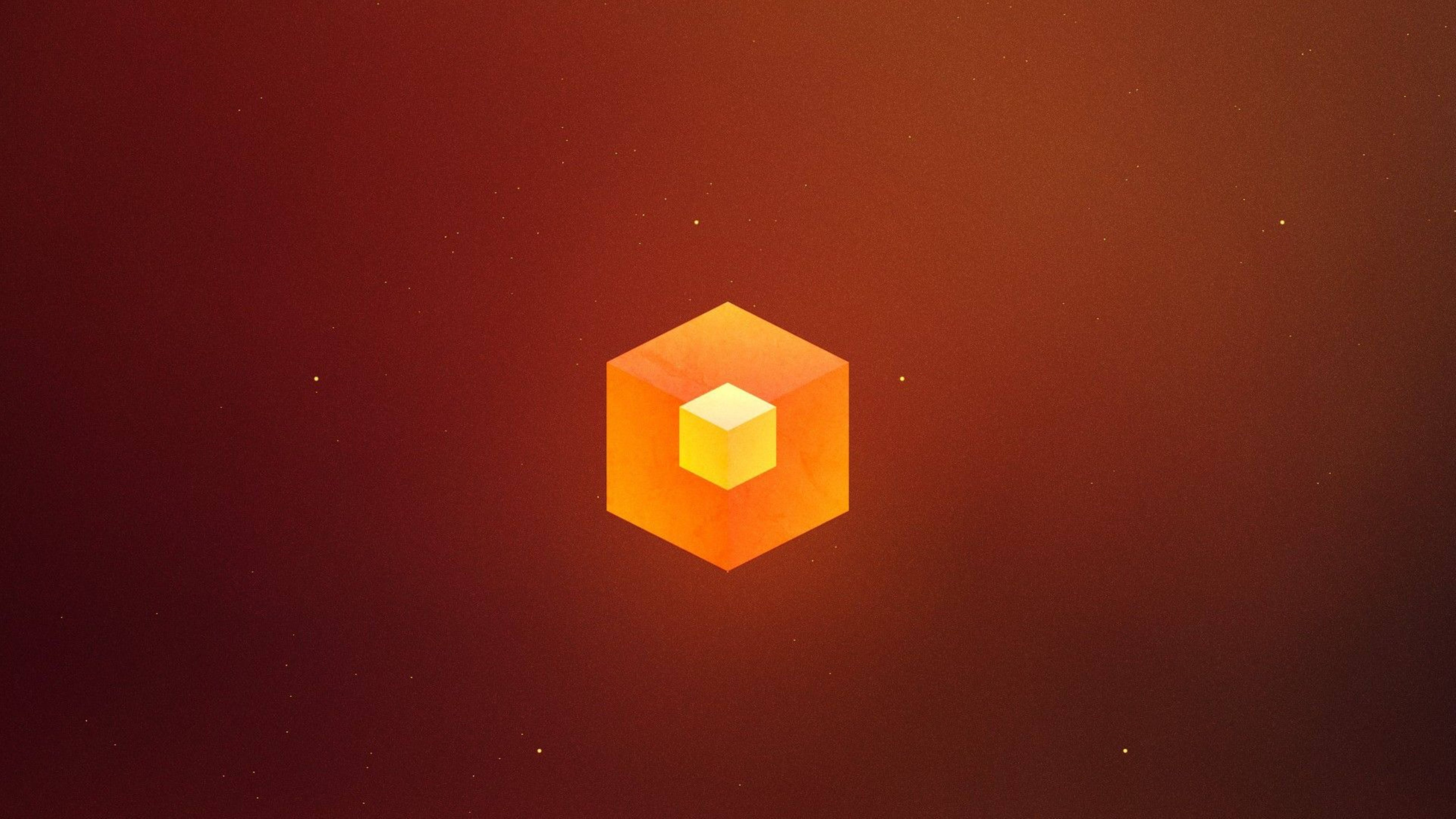 orange cube, yellow cube, gradient red background, 5K Desktop Wallpaper