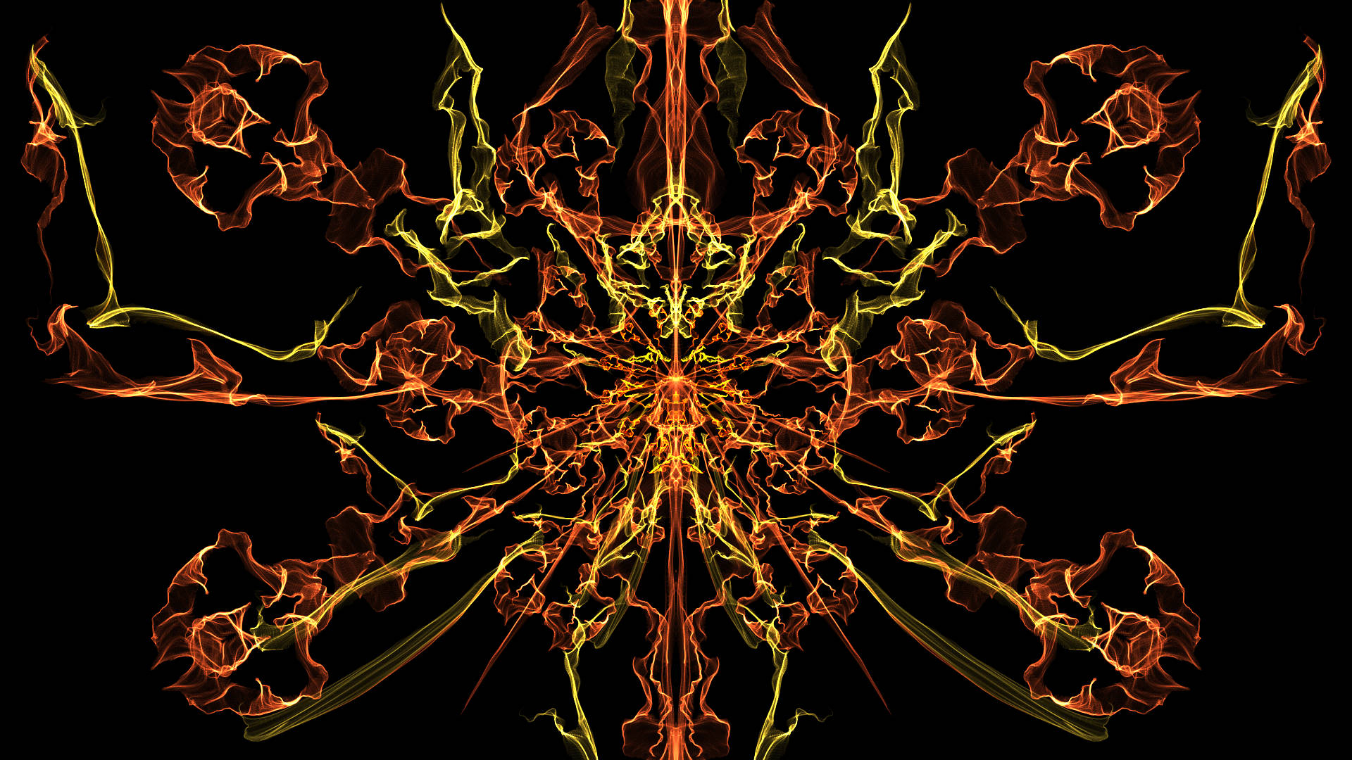orange and yellow, fractal flames, black background, Full HD Desktop Wallpaper