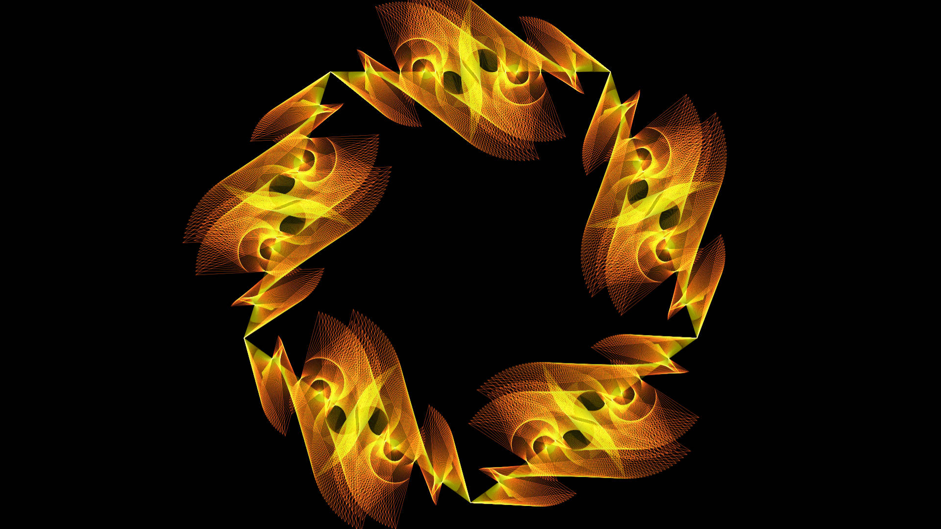 orange and yellow abstract fractal, golden fractal ring, black void, Full HD Desktop Wallpaper