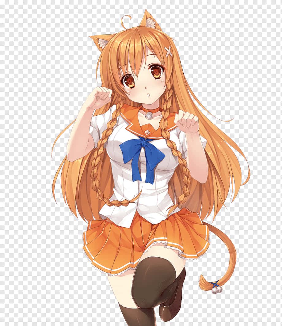 orange cat ears, orange cat tail, sailor-style outfit, SD Phone Wallpaper
