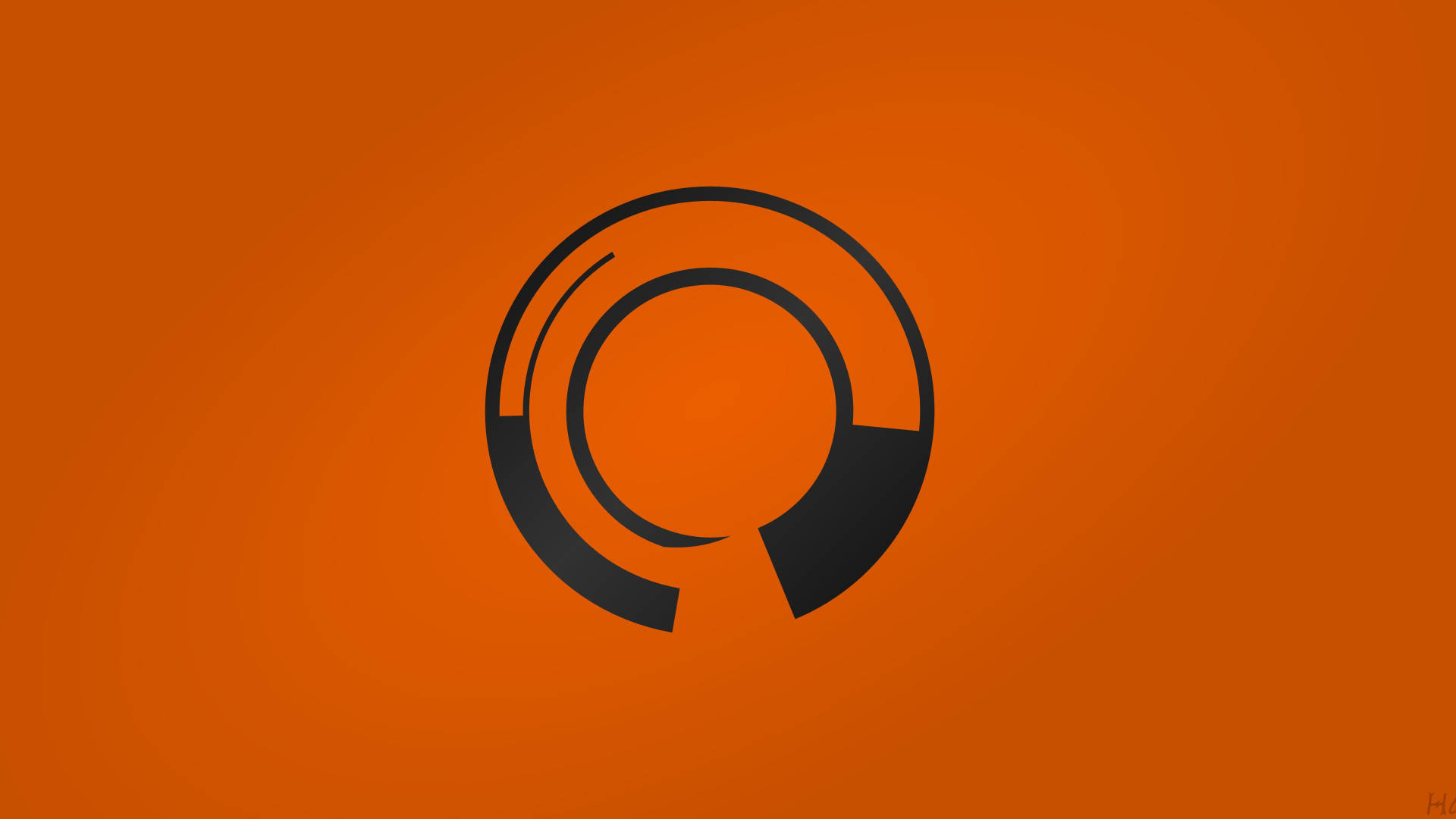 Orange Circle, black abstract circular logo, warm orange gradient background, Full HD Desktop Wallpaper