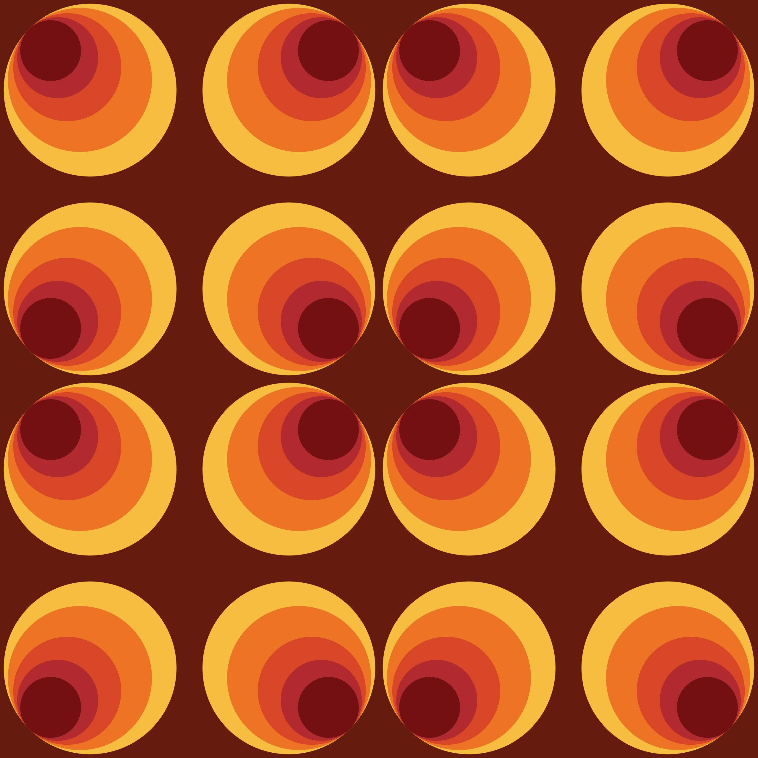 Orange Circle Patterns, concentric orange and yellow circles, deep brown background, 2K Desktop Wallpaper