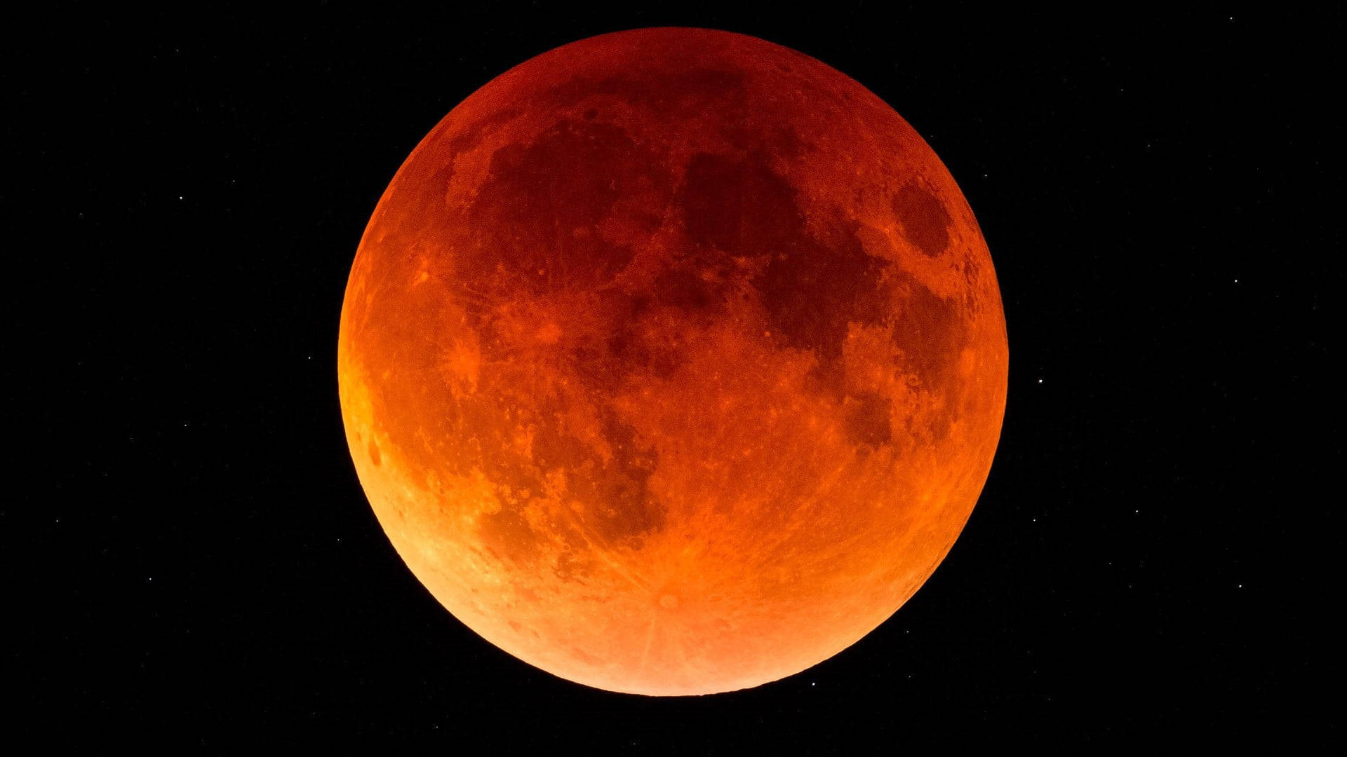 Orange Circle Moon, blood red moon, starry black sky, Full HD Desktop Wallpaper