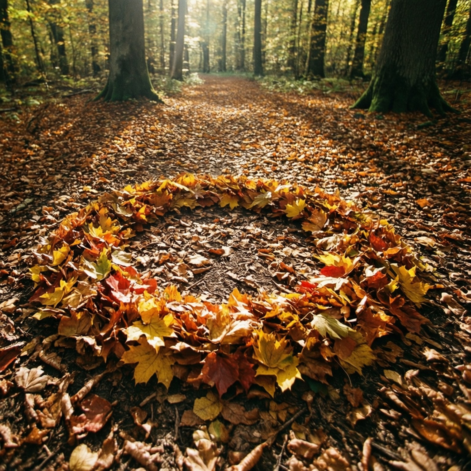 Leaf Orange Circle, heart-shaped wreath, vibrant autumn leaves, HD Desktop Wallpaper