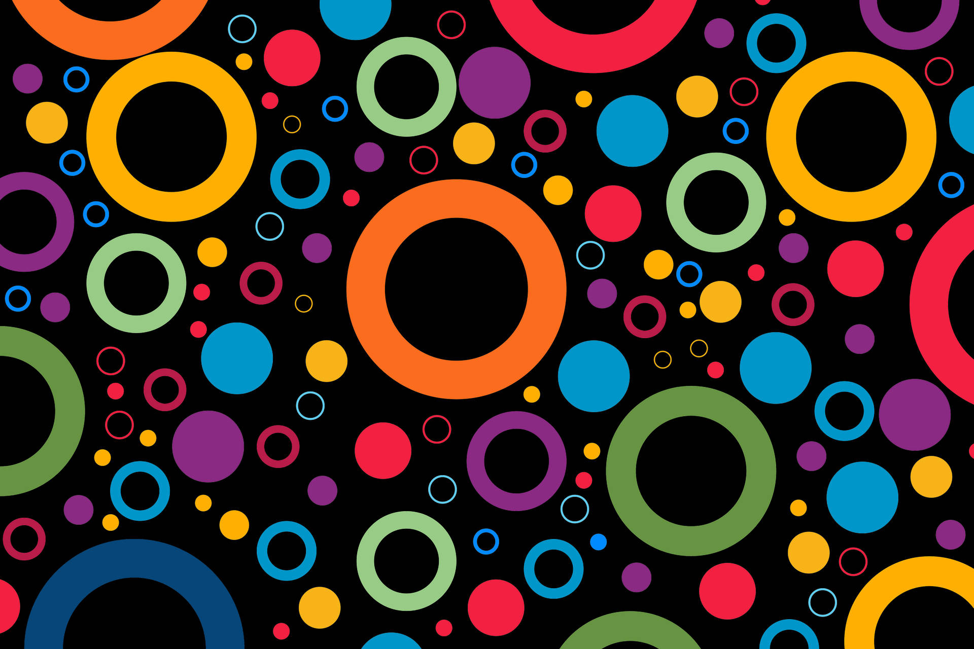 Orange Circles And Colors, multicolored circles, black background, Full HD Desktop Wallpaper