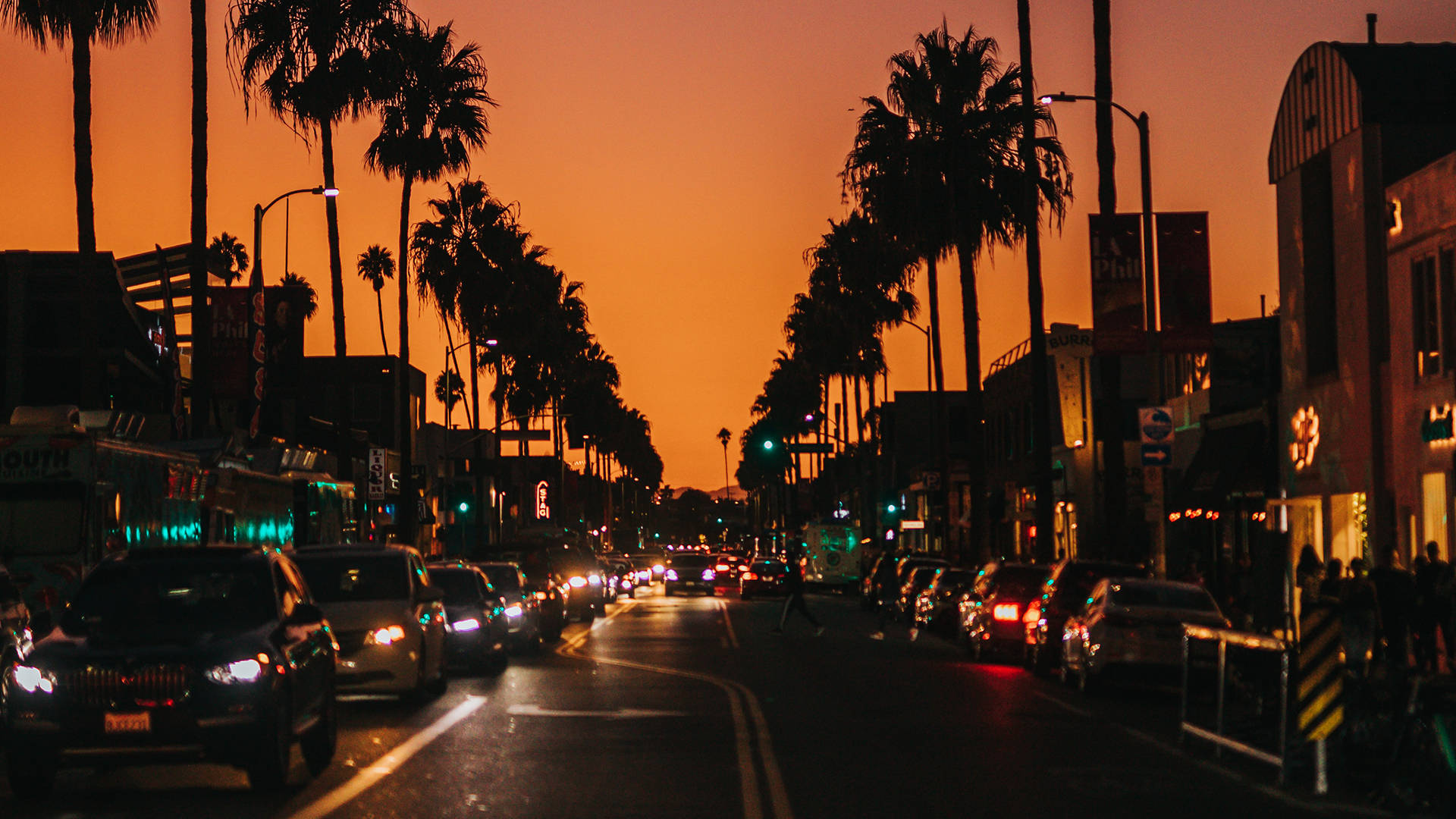 Orange City, palm trees, sunset, Full HD Desktop Wallpaper