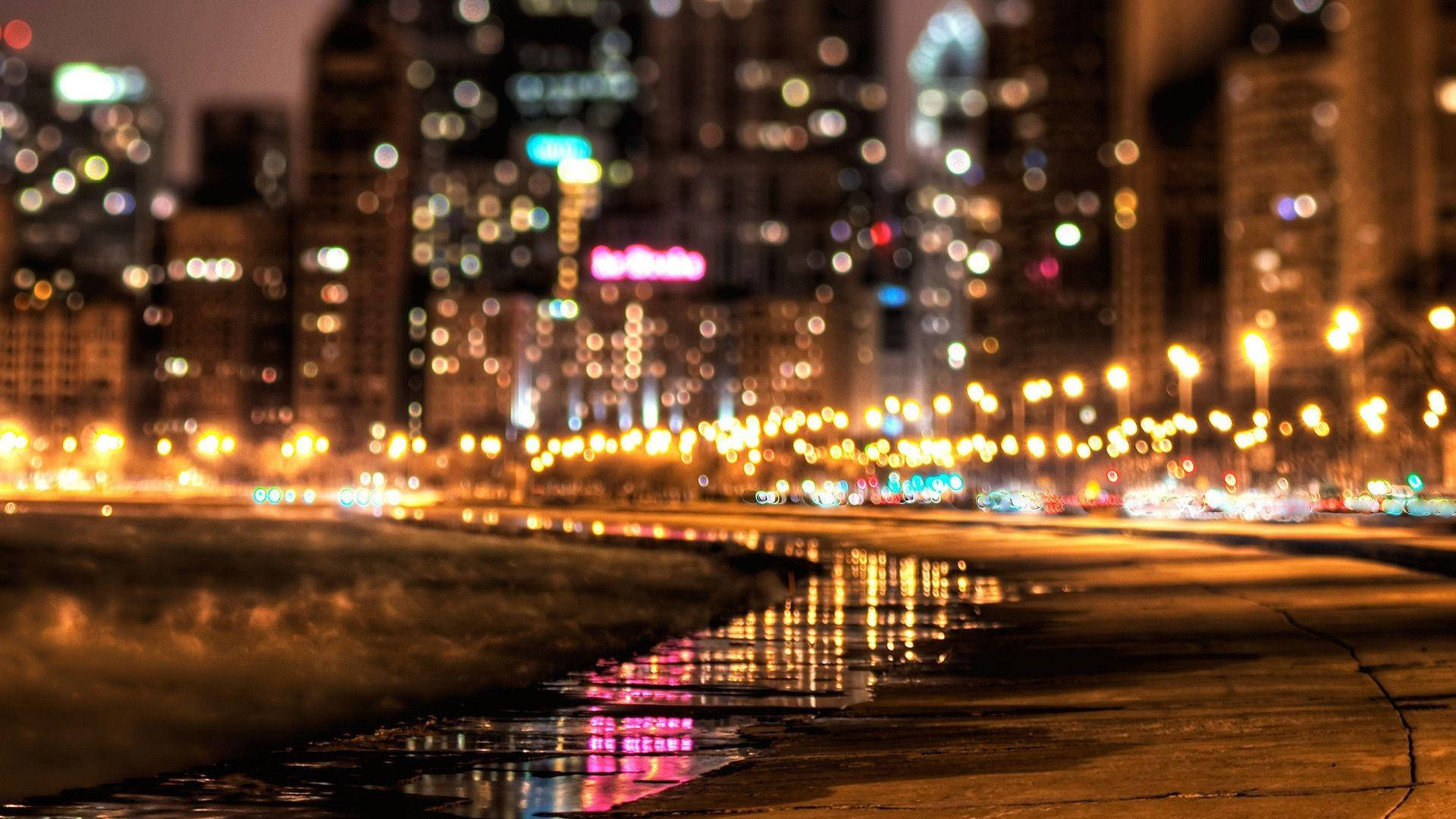 Orange City, road puddle, city skyline, Full HD Desktop Wallpaper