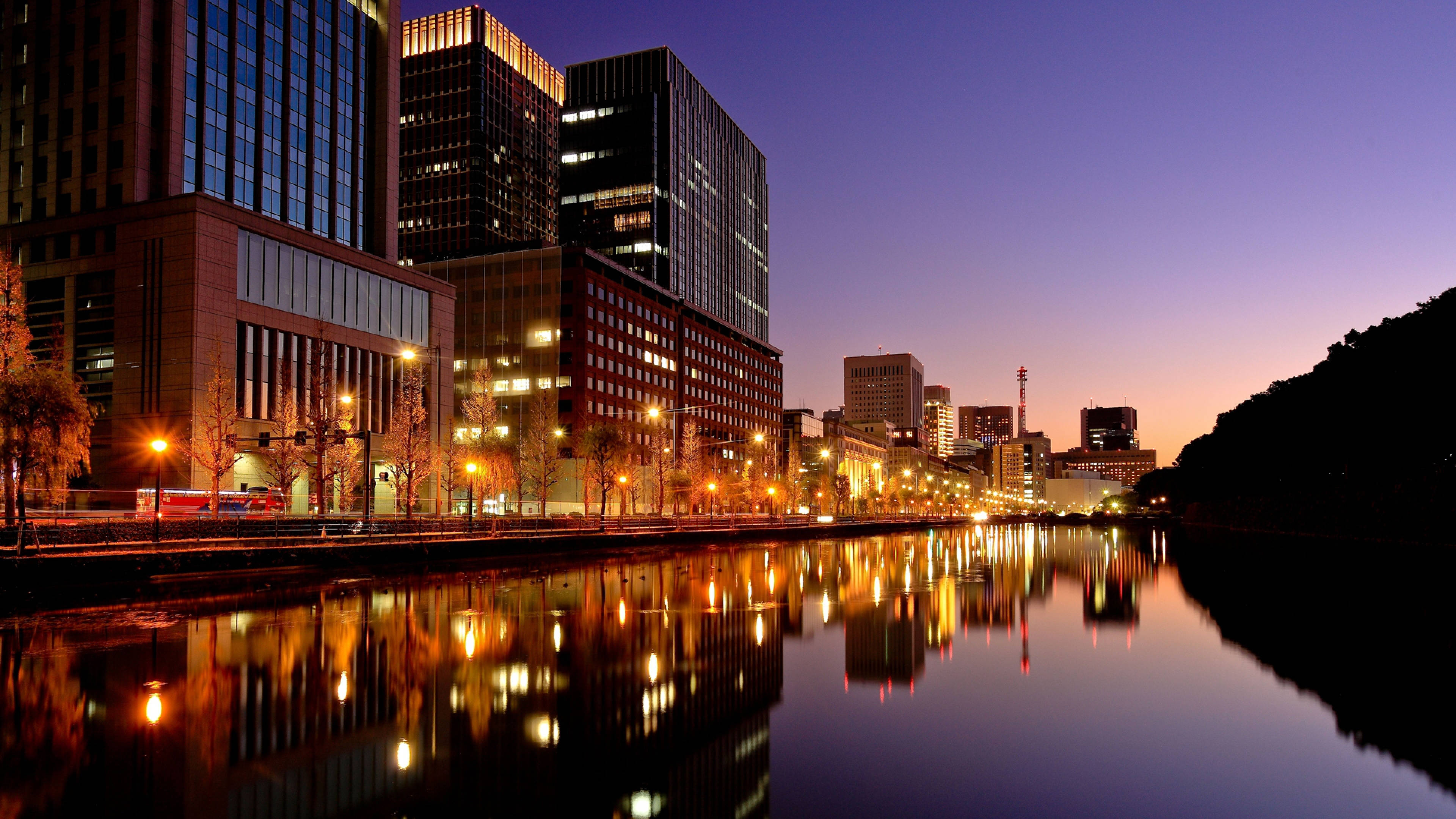 Orange City, twilight, streetlights, 4K Desktop Wallpaper