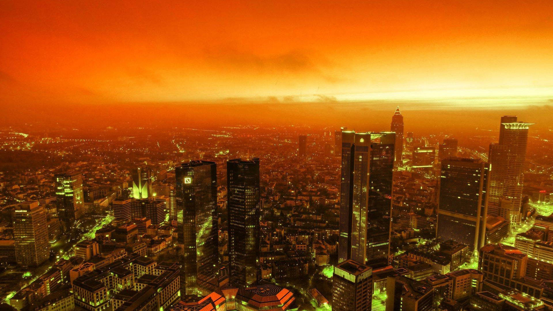 Orange City, skyscrapers, sunset, Full HD Desktop Wallpaper