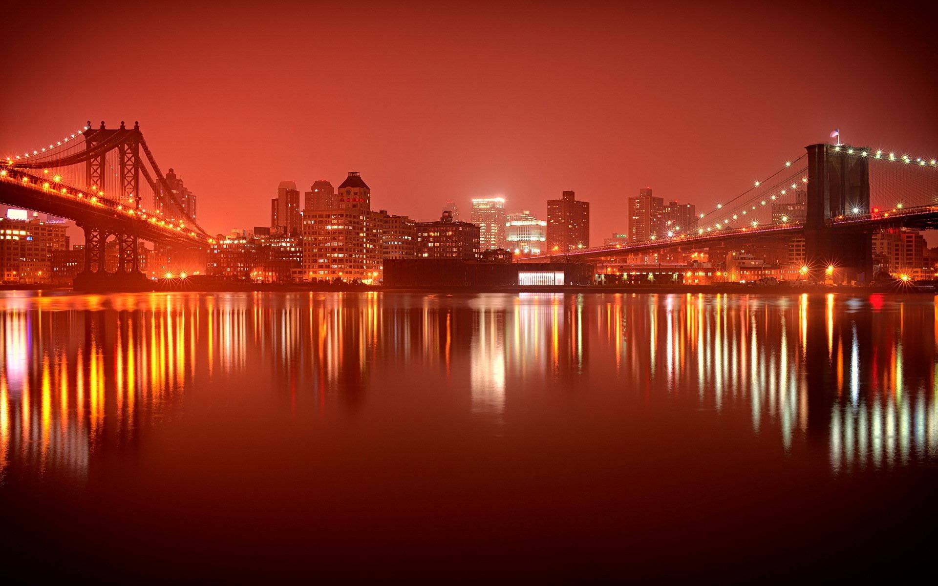 Orange City, parallel bridges, night cityscape, Full HD Desktop Wallpaper