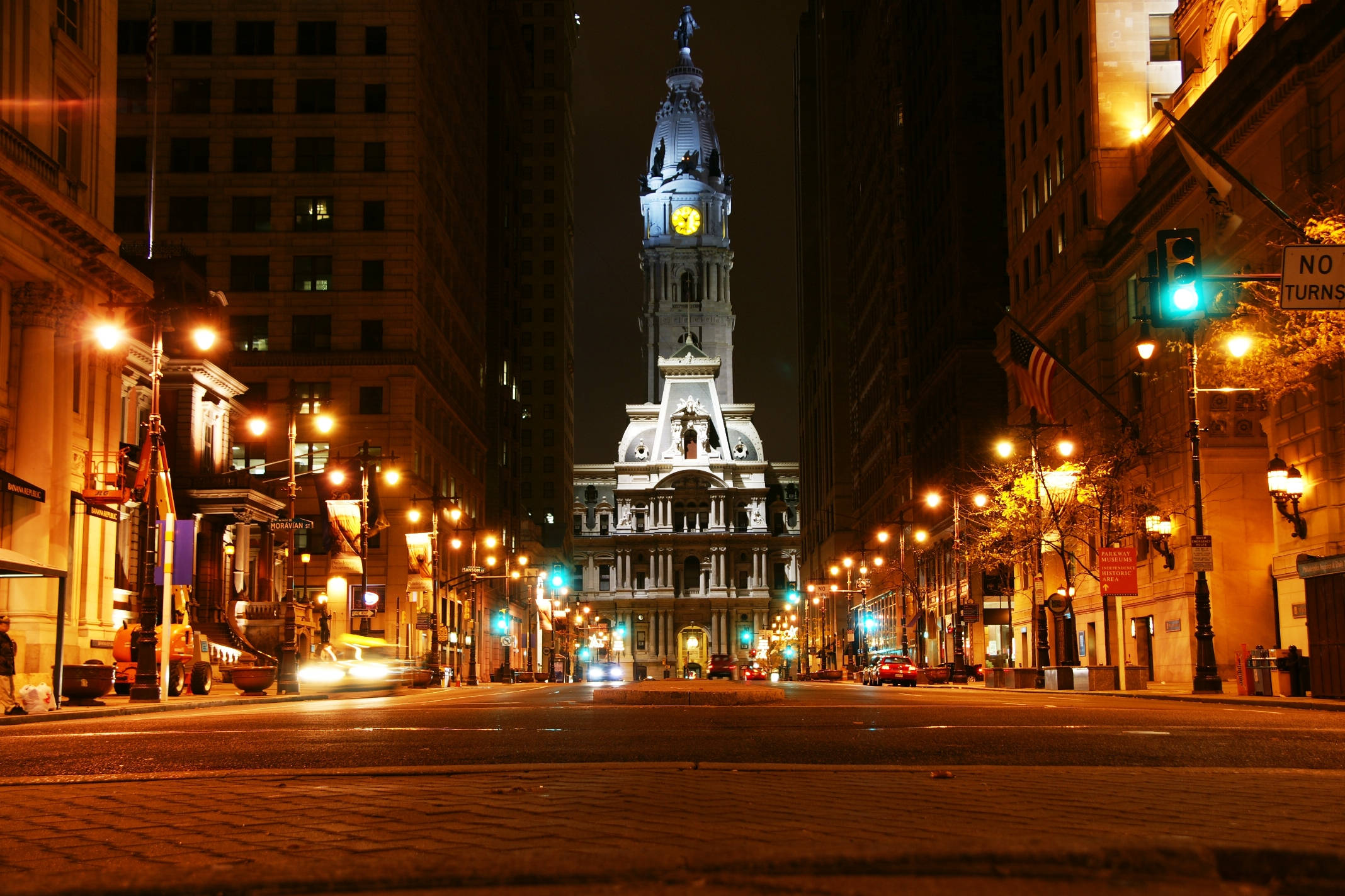 Orange City, clock tower, night, Full HD Desktop Wallpaper