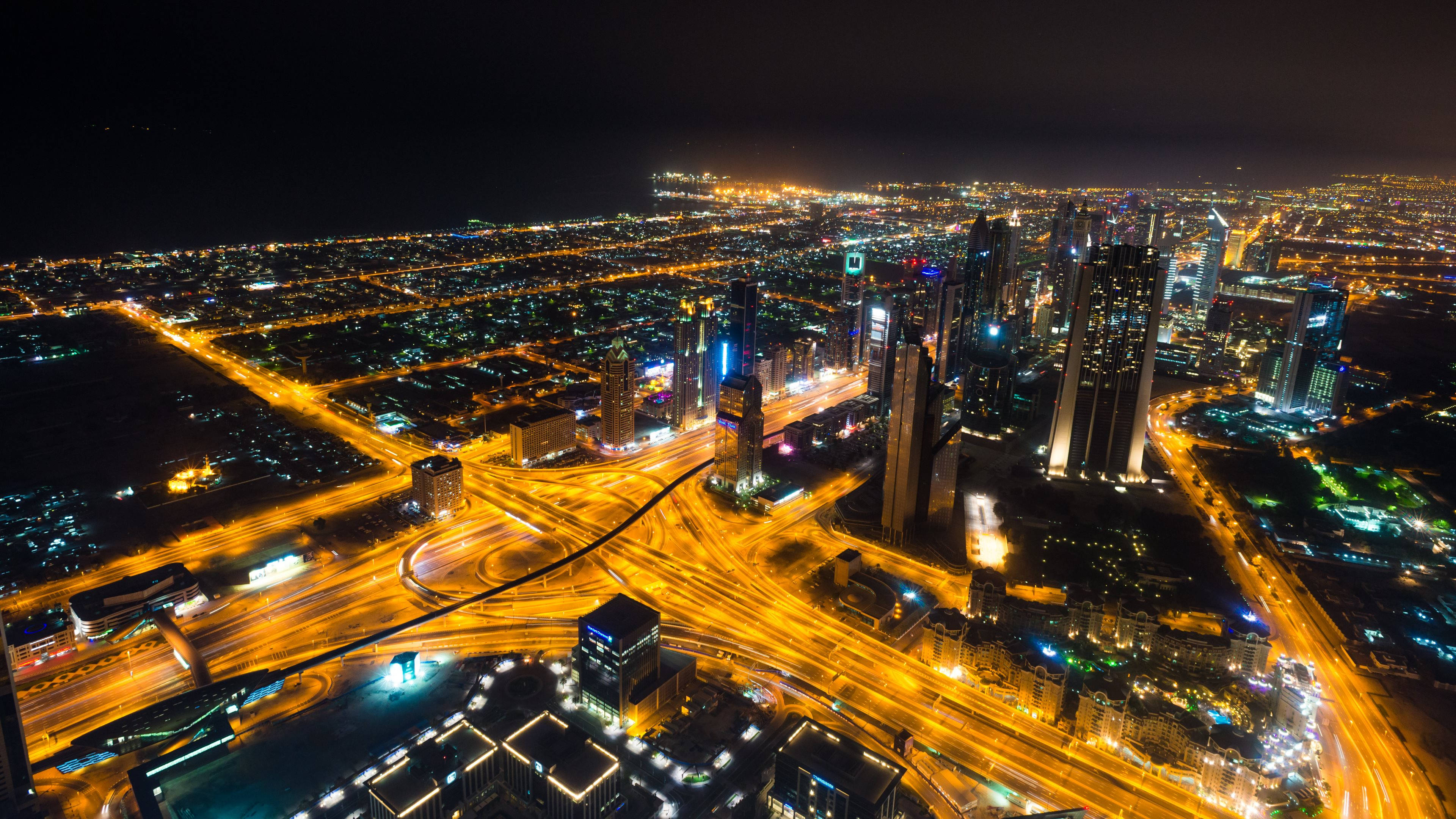 Orange City, night, aerial view, 4K Desktop Wallpaper
