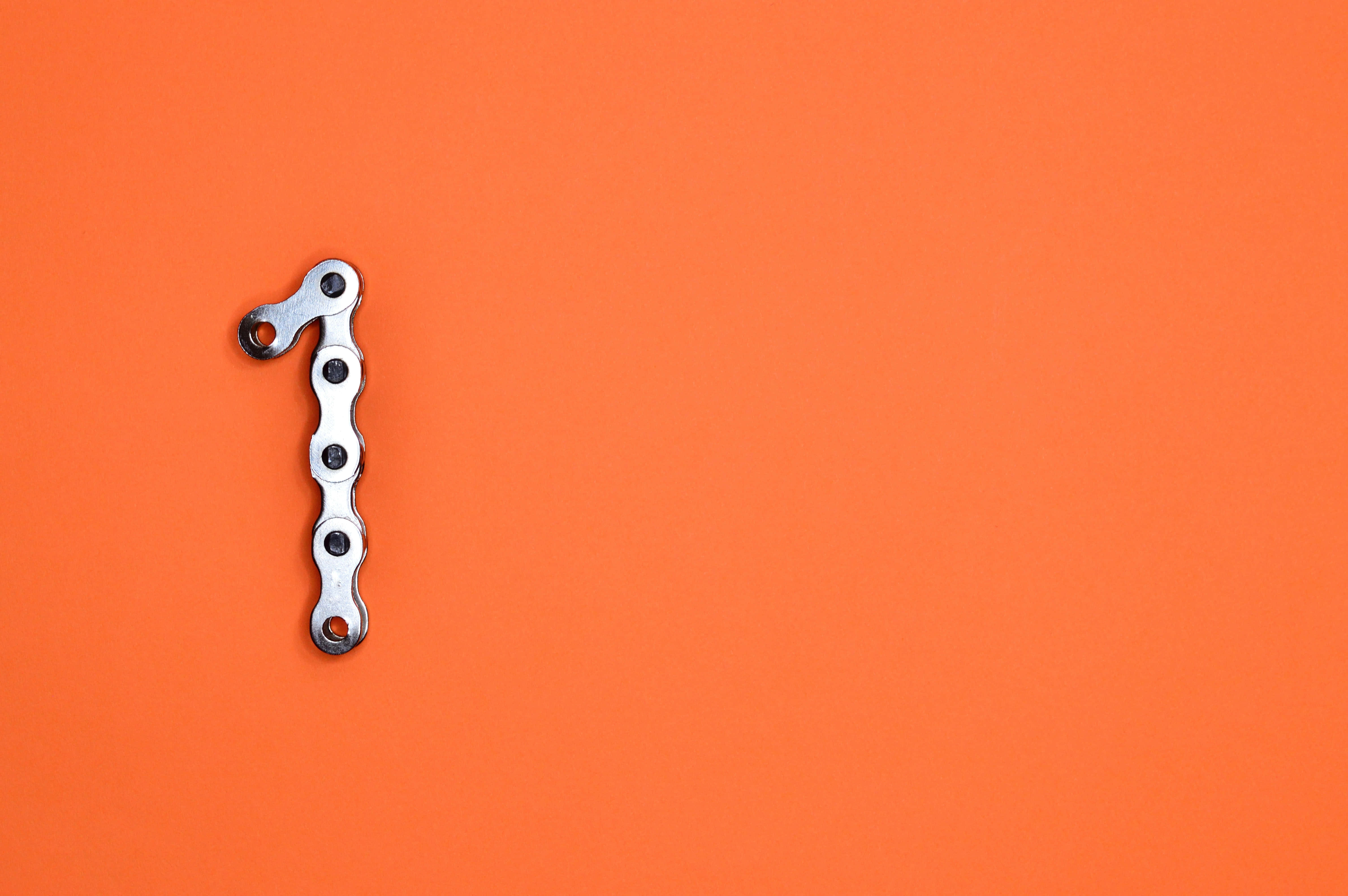 metallic bicycle chain, number one, vibrant orange background, 5K Desktop Wallpaper
