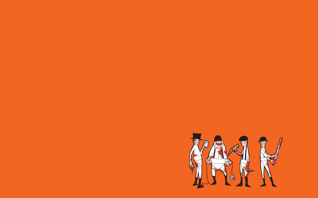 orange desktop, modern design, cartoonish figures, HD Desktop Wallpaper