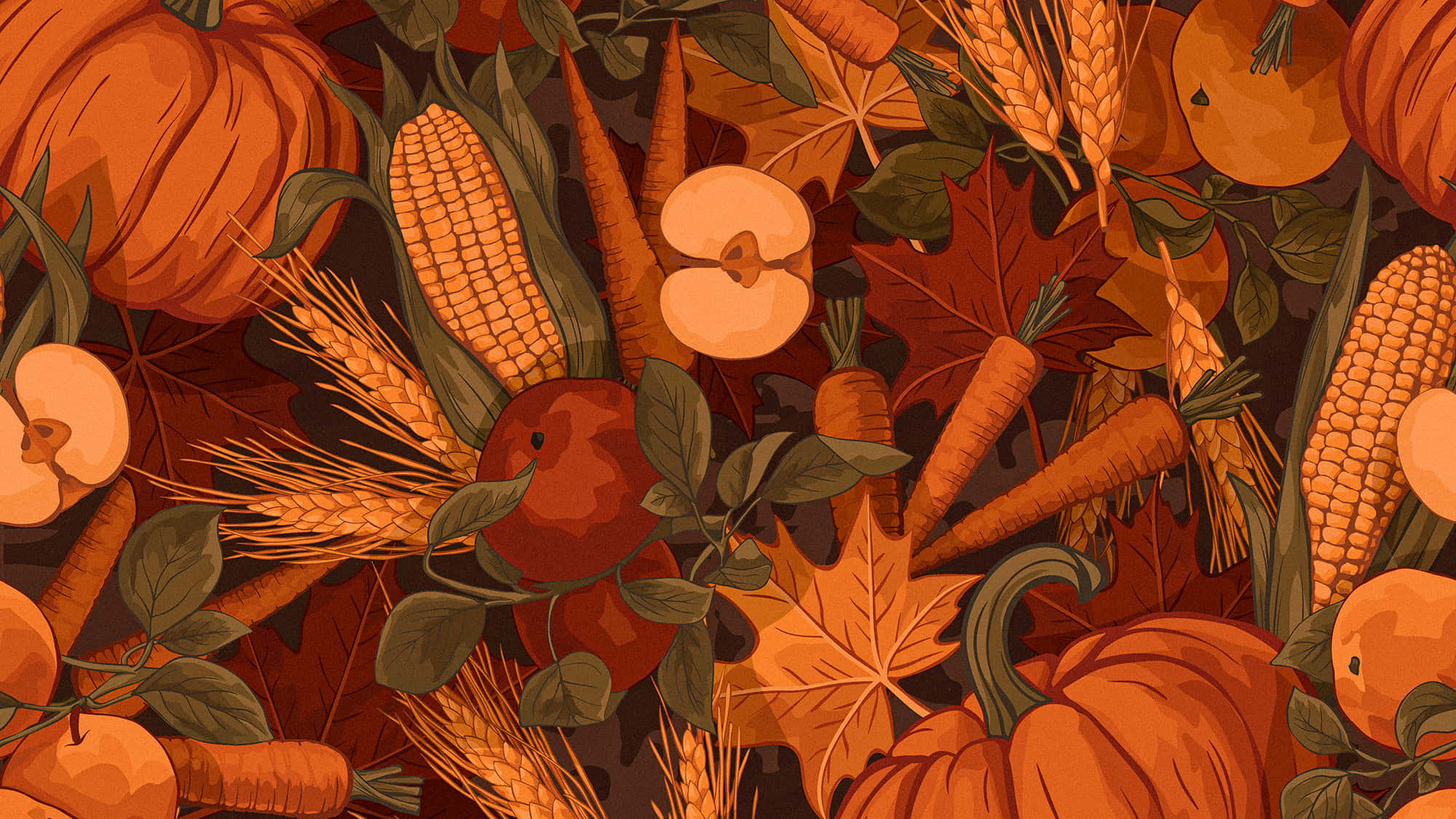 orange desktop, autumn harvest pattern, pumpkins, Full HD Desktop Wallpaper