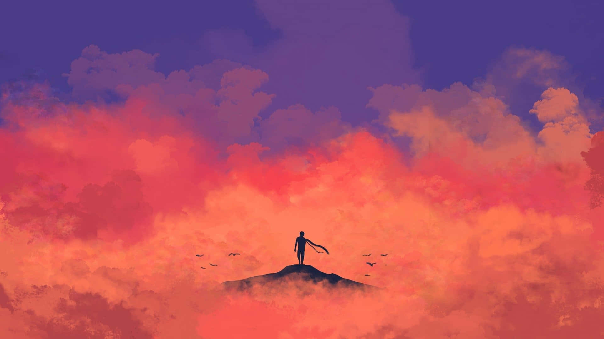 orange desktop, vibrant sunset, orange and purple clouds, Full HD Desktop Wallpaper