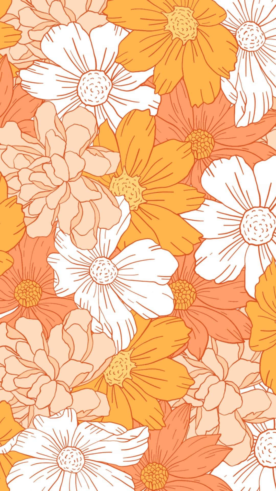 white and orange flower drawing, vibrant orange, white, Full HD Phone Wallpaper