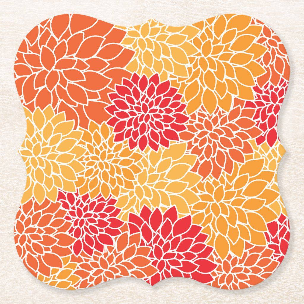 Orange Floral Square Coaster, dahlia flowers, vibrant orange and red, SD Desktop Wallpaper
