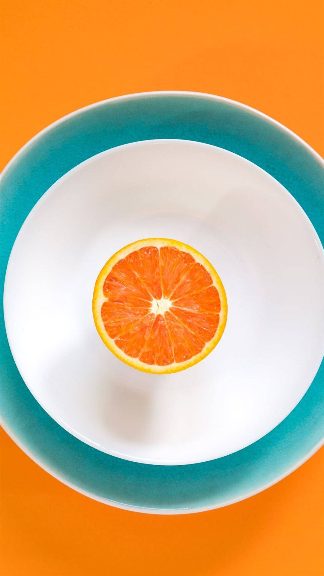 sliced orange fruit, white bowl, teal rim, Full HD Phone Wallpaper