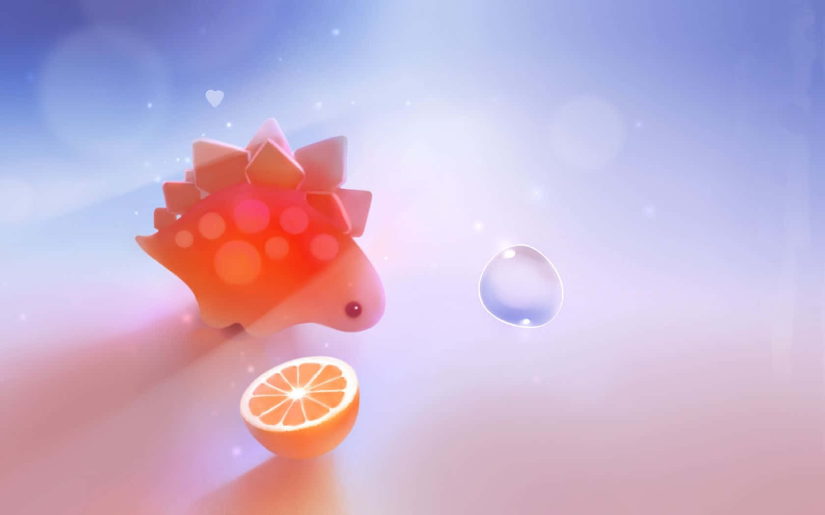 cute orange dinosaur toy, glowing spots, sliced orange, HD Desktop Wallpaper