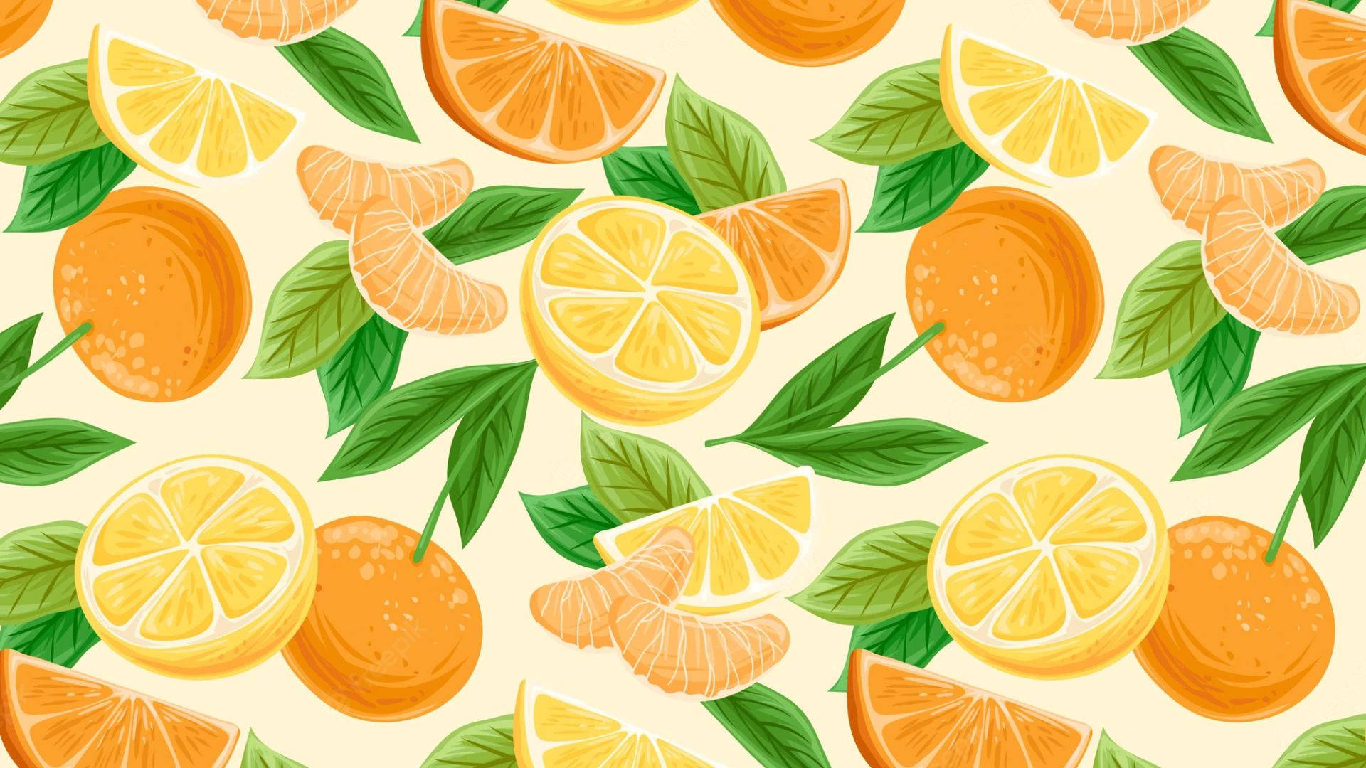 Orange Fruits, citrus slices, leaves, Full HD Desktop Wallpaper