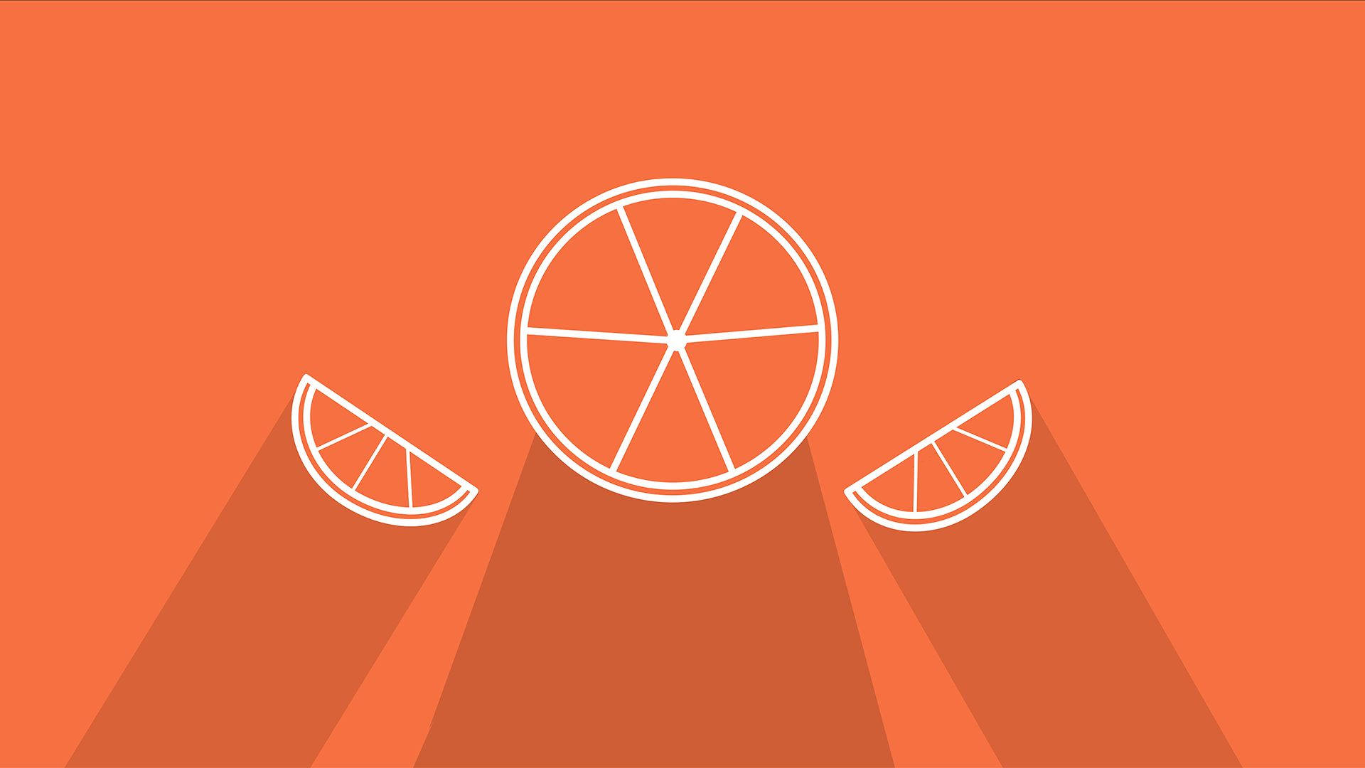 orange slice, two wedges, white line art, Full HD Desktop Wallpaper